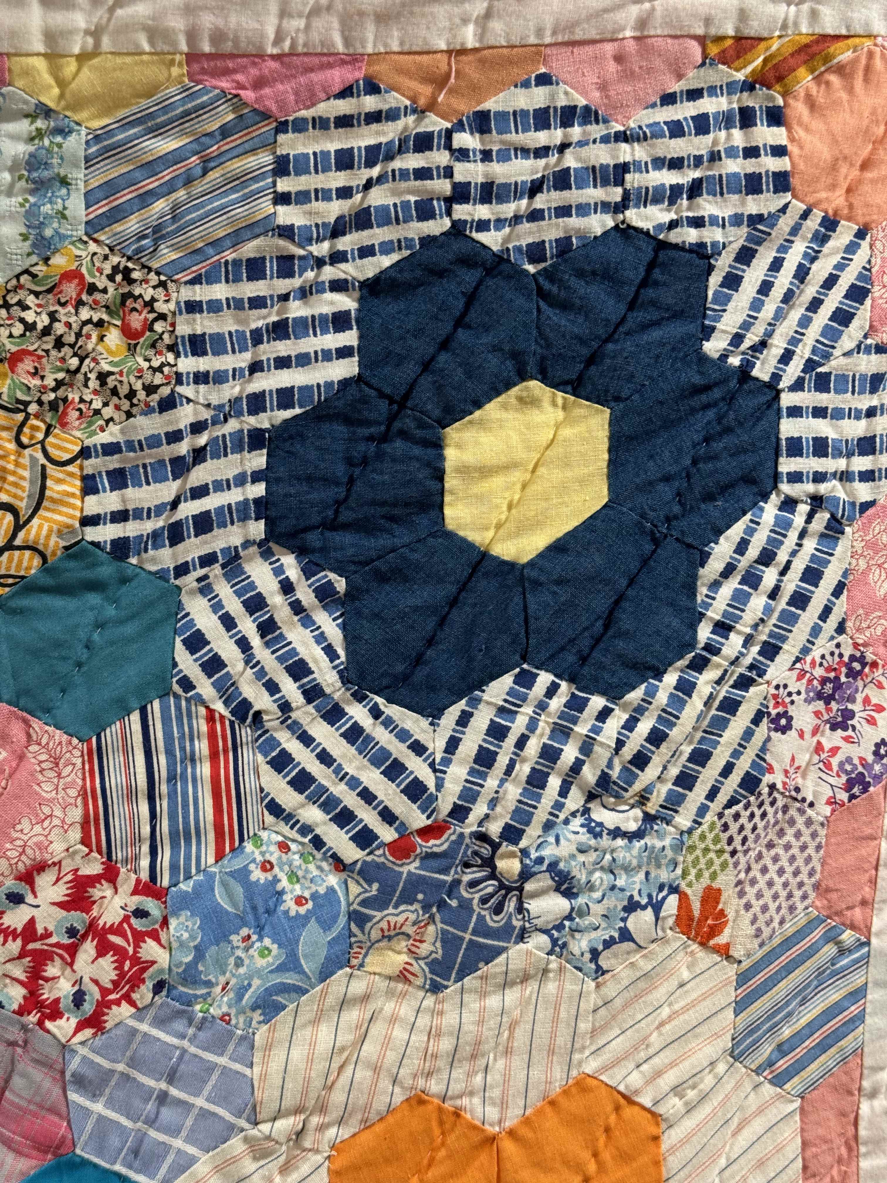 Vintage Grandmother's Flower Garden Crib Quilt