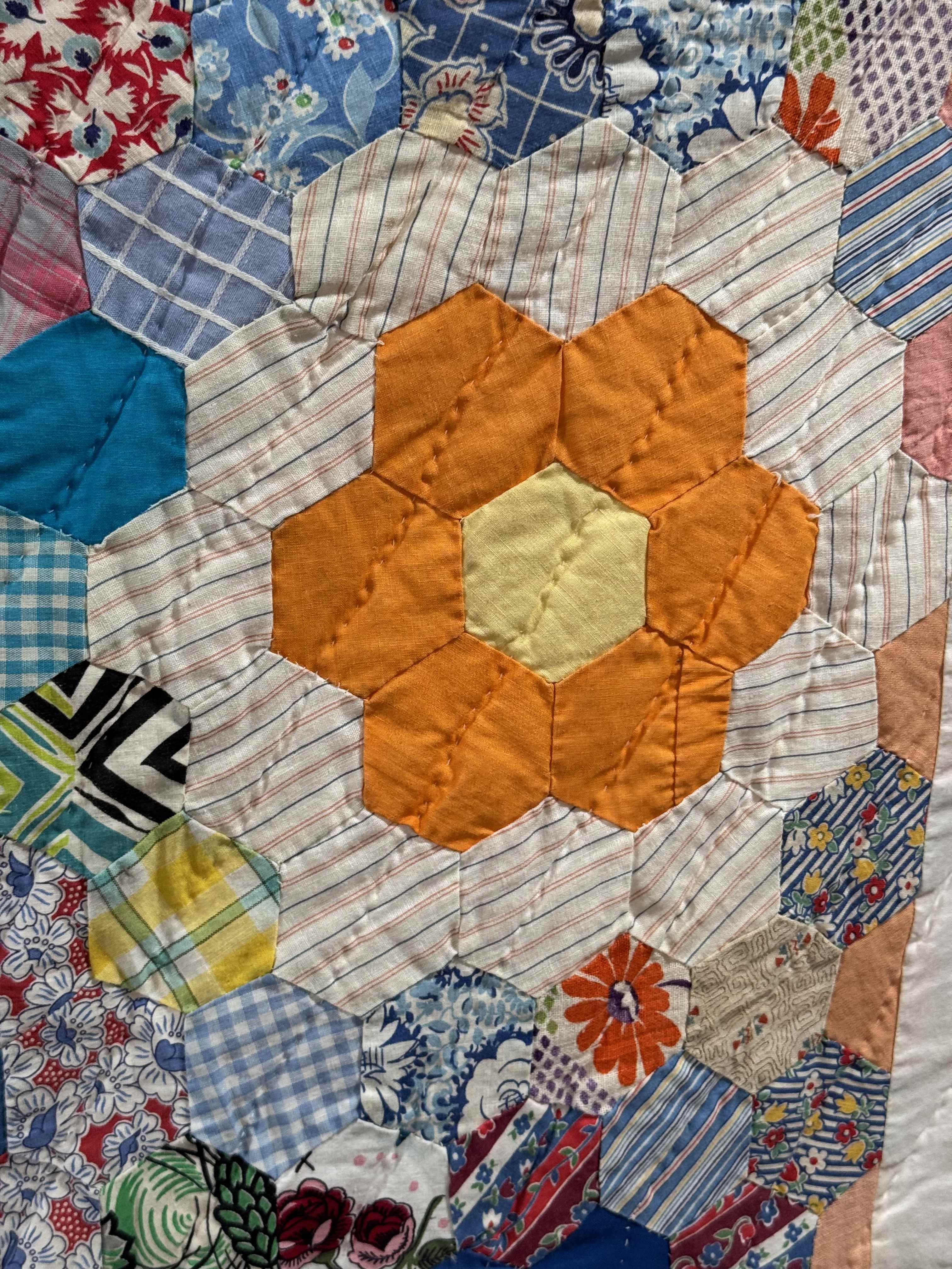 Vintage Grandmother's Flower Garden Crib Quilt