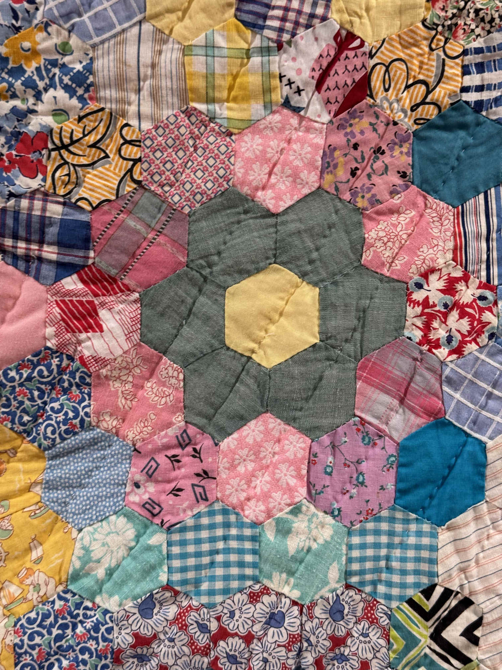 Vintage Grandmother's Flower Garden Crib Quilt