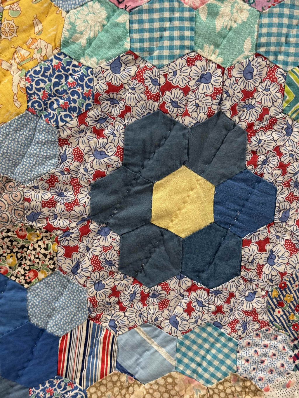 Vintage Grandmother's Flower Garden Crib Quilt