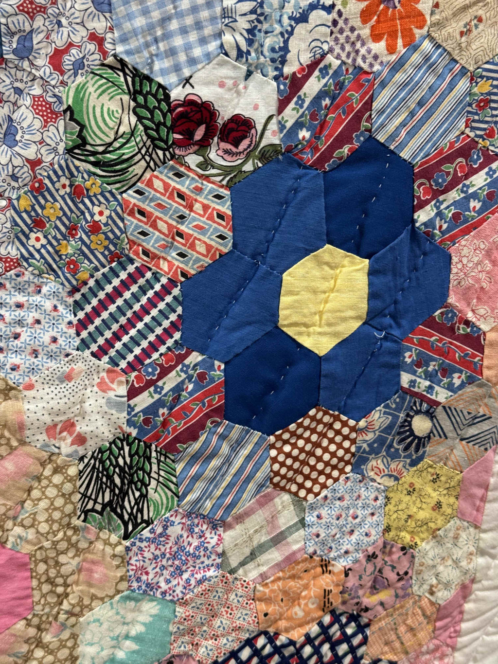 Vintage Grandmother's Flower Garden Crib Quilt
