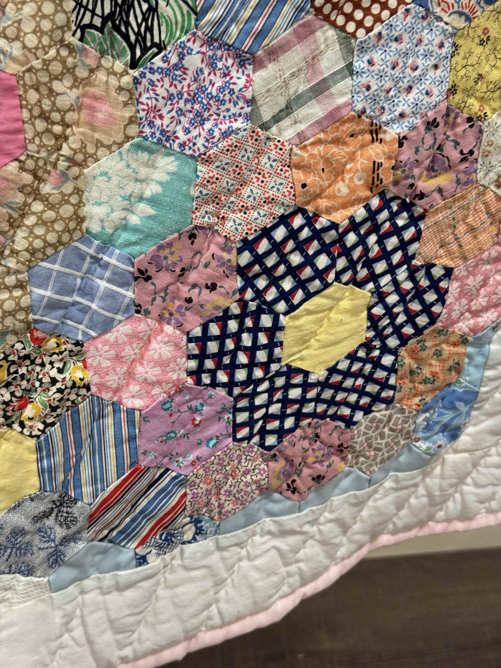 Vintage Grandmother's Flower Garden Crib Quilt