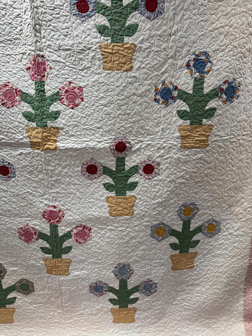 Vintage Flower Pot Garden Appliqué Quilt