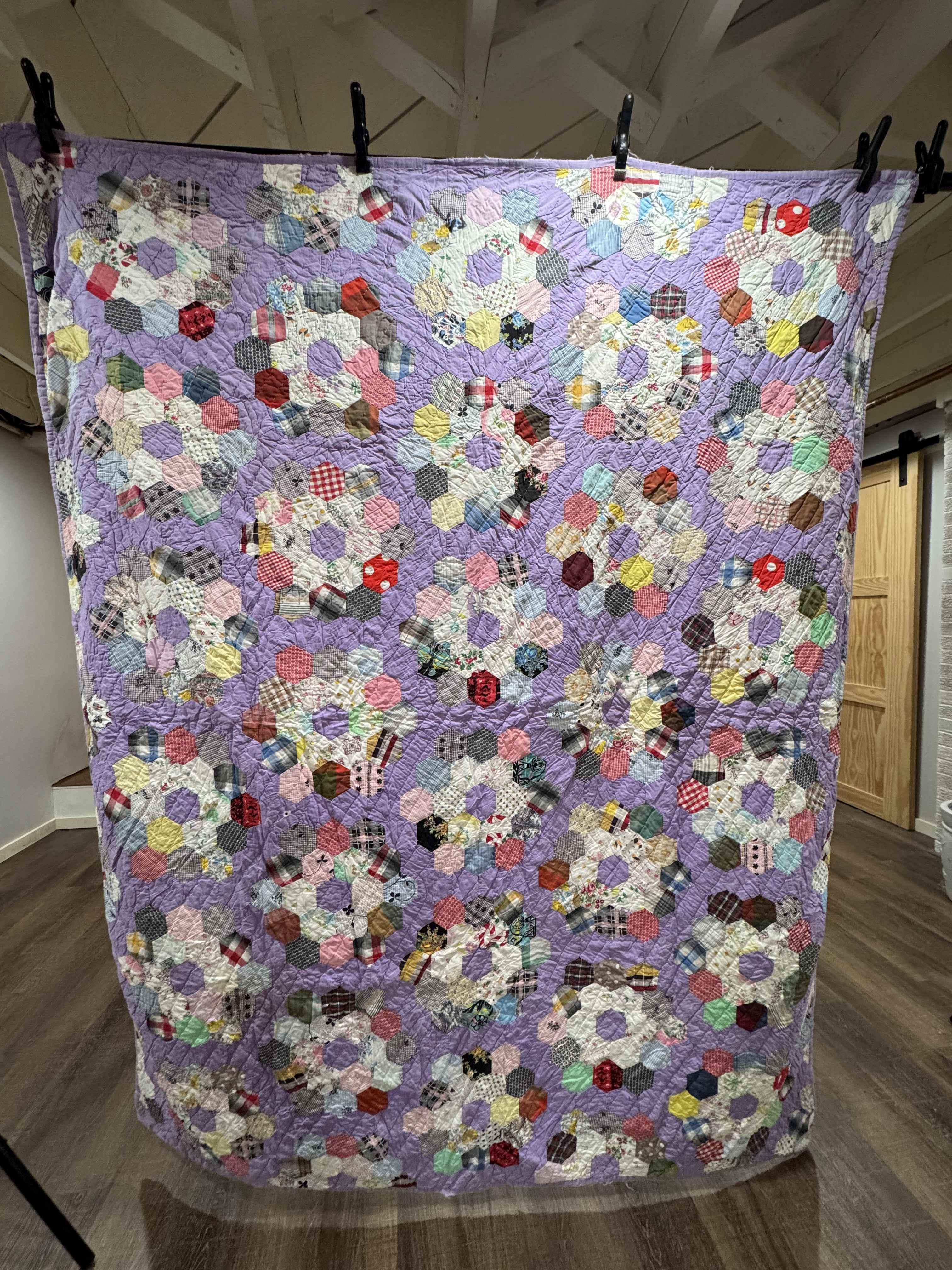 ** SOLD Vintage Grandmother's Flower Garden Quilt SOLD**