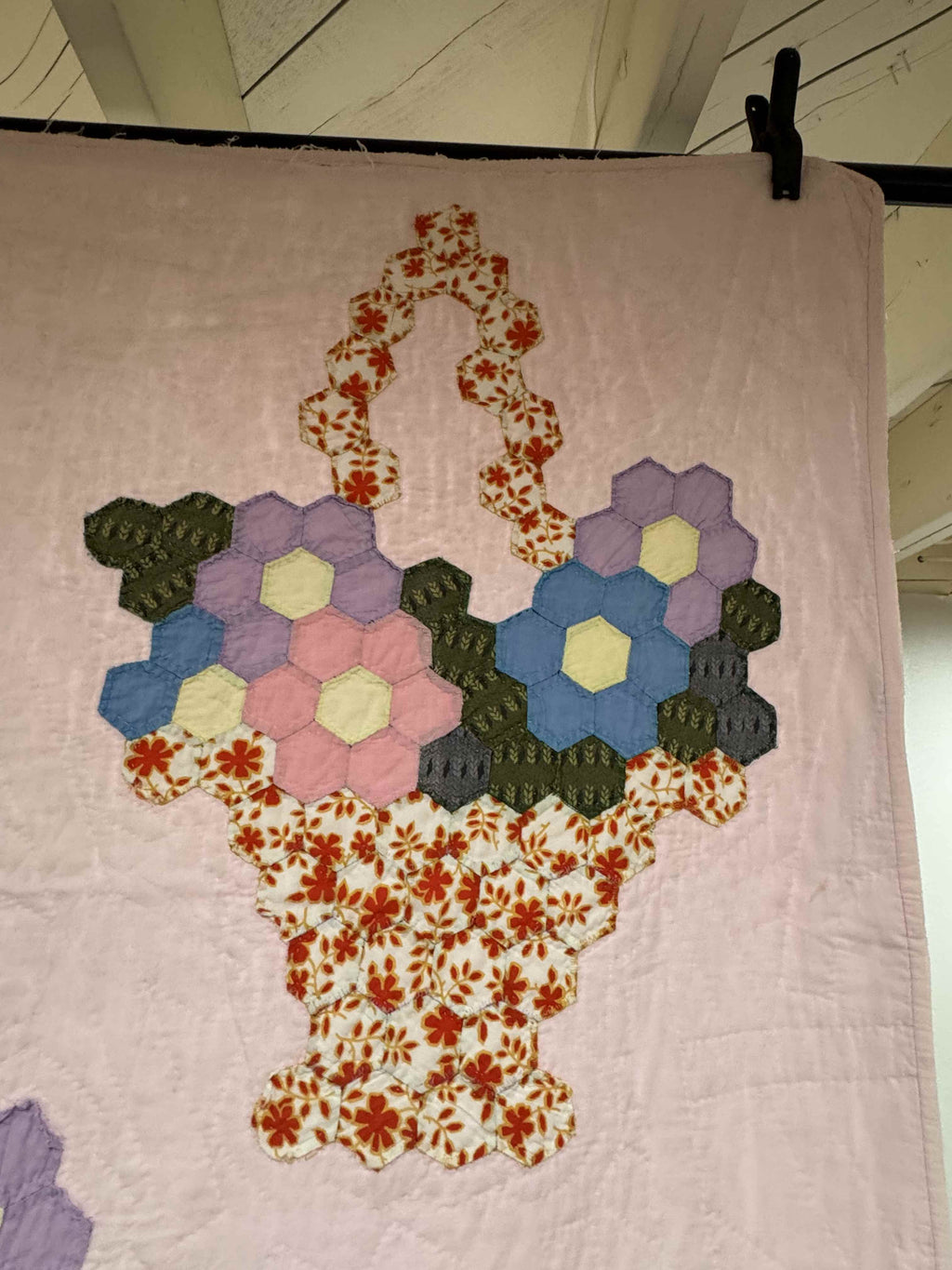 Vintage Hexagon Flower Basket Quilt