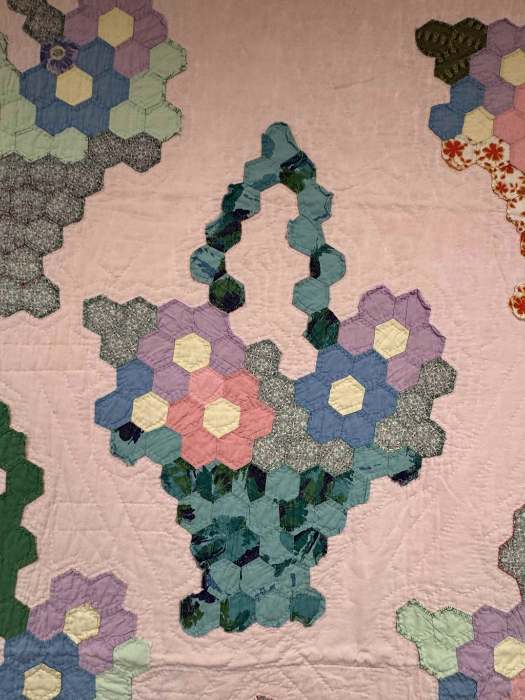 Vintage Hexagon Flower Basket Quilt