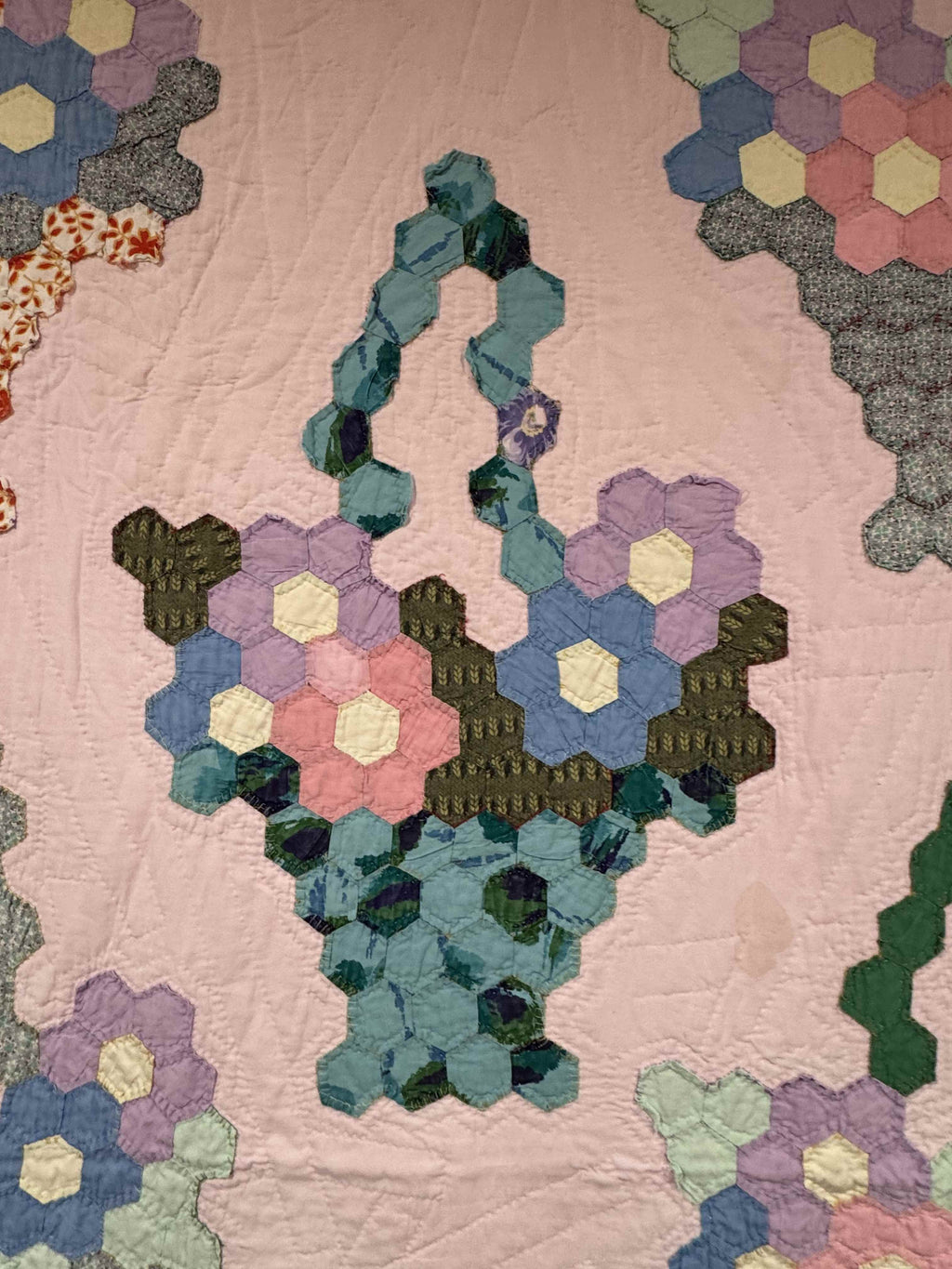 Vintage Hexagon Flower Basket Quilt