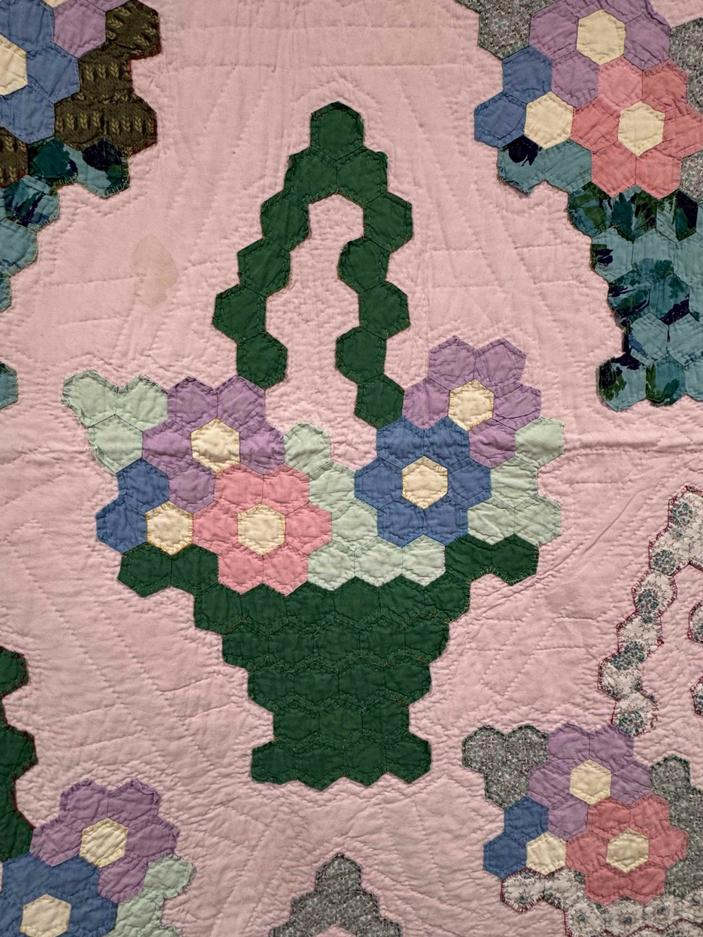 Vintage Hexagon Flower Basket Quilt