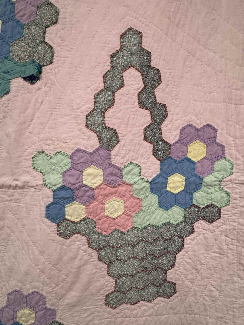 Vintage Hexagon Flower Basket Quilt