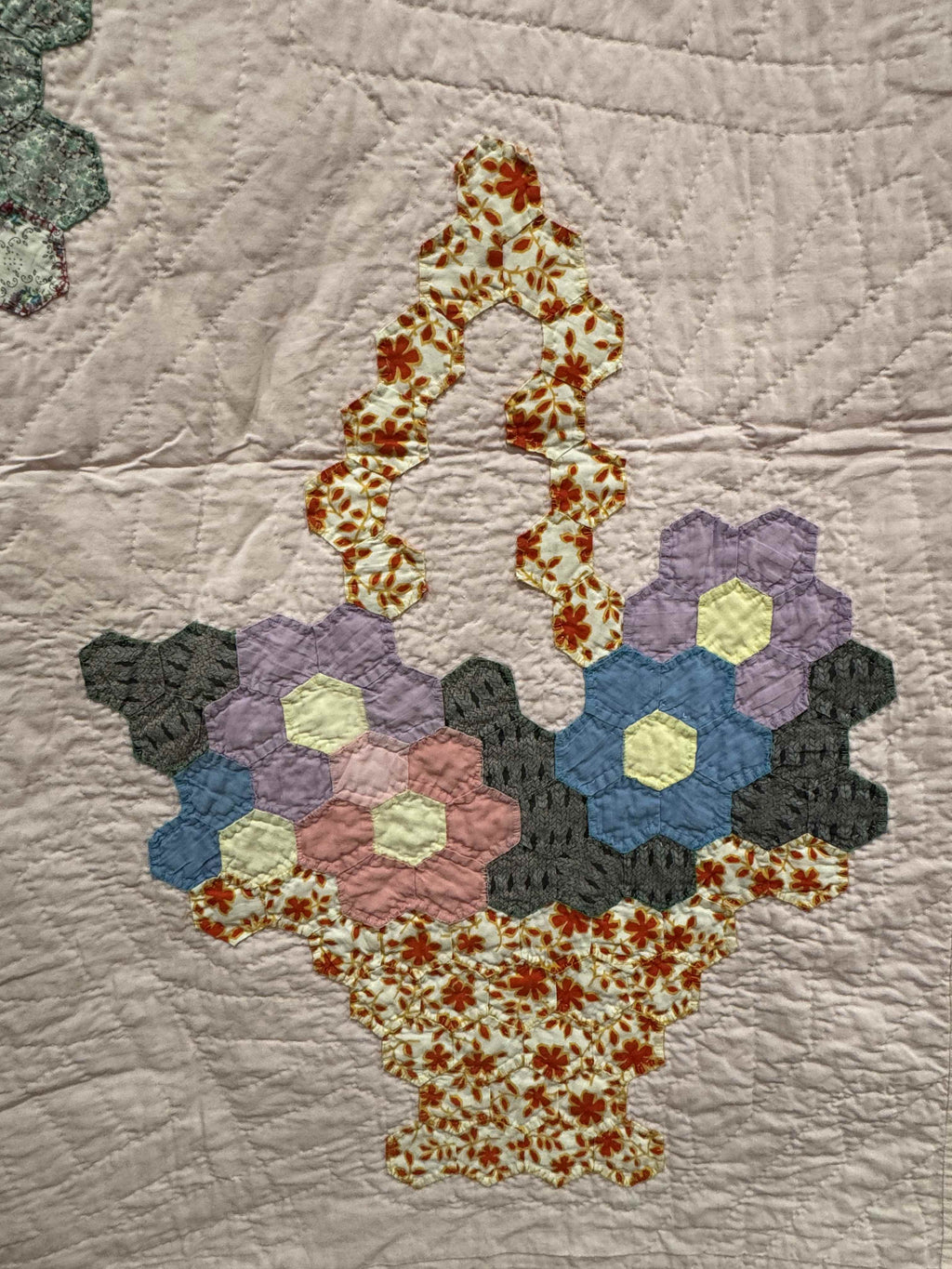 Vintage Hexagon Flower Basket Quilt