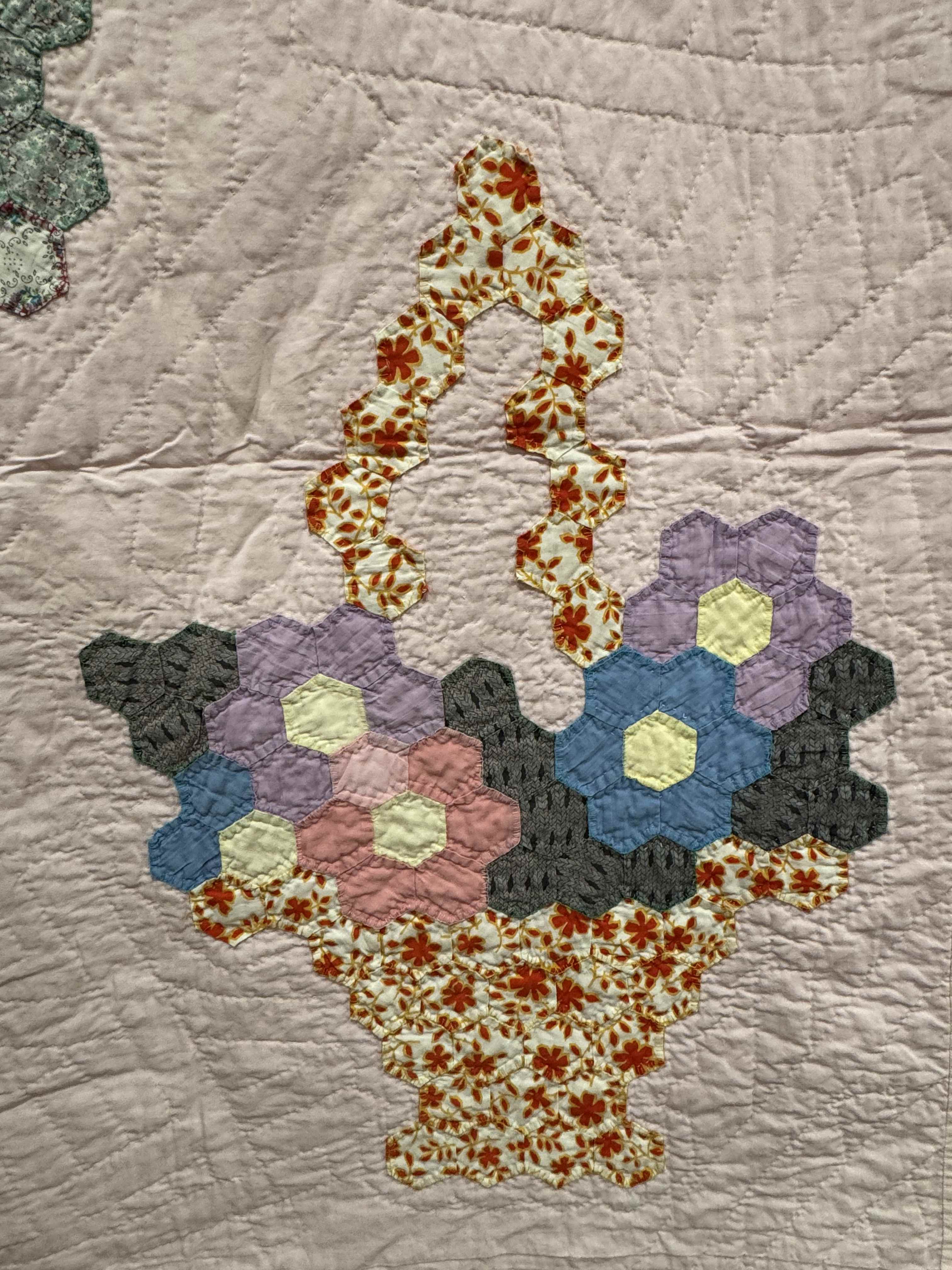Vintage Hexagon Flower Basket Quilt