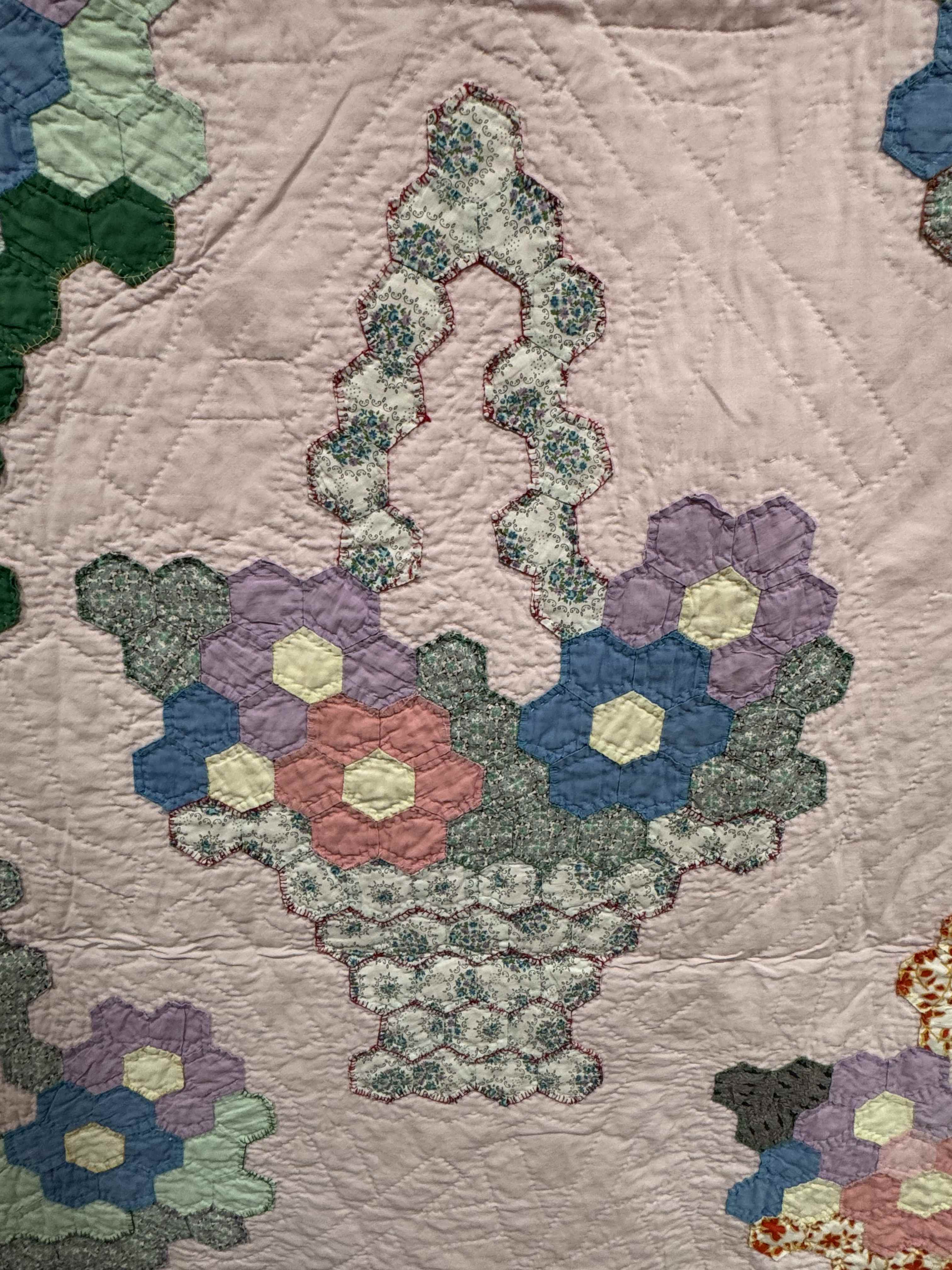 Vintage Hexagon Flower Basket Quilt