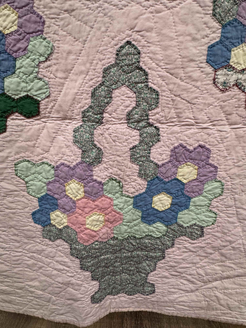Vintage Hexagon Flower Basket Quilt