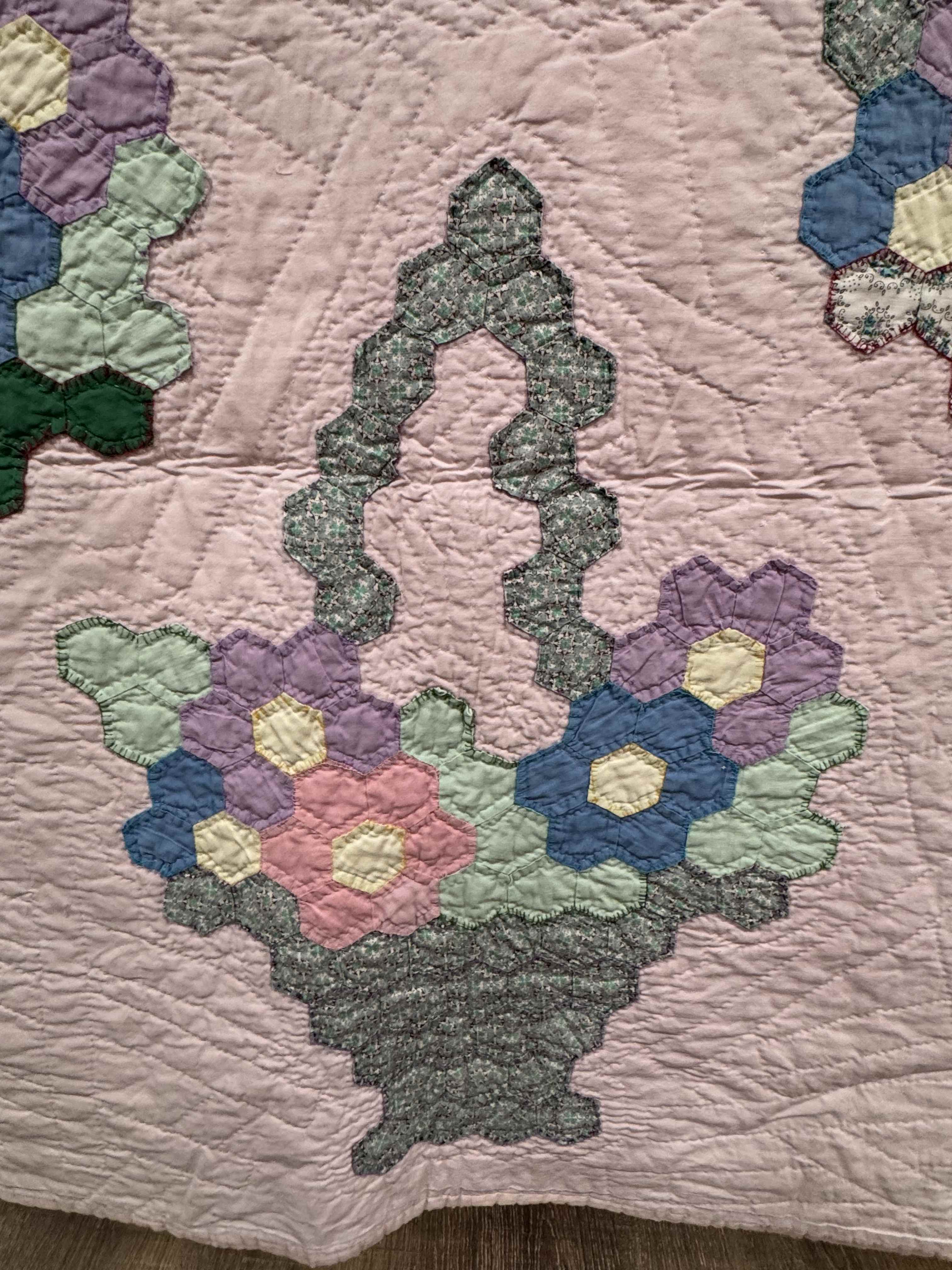 Vintage Hexagon Flower Basket Quilt