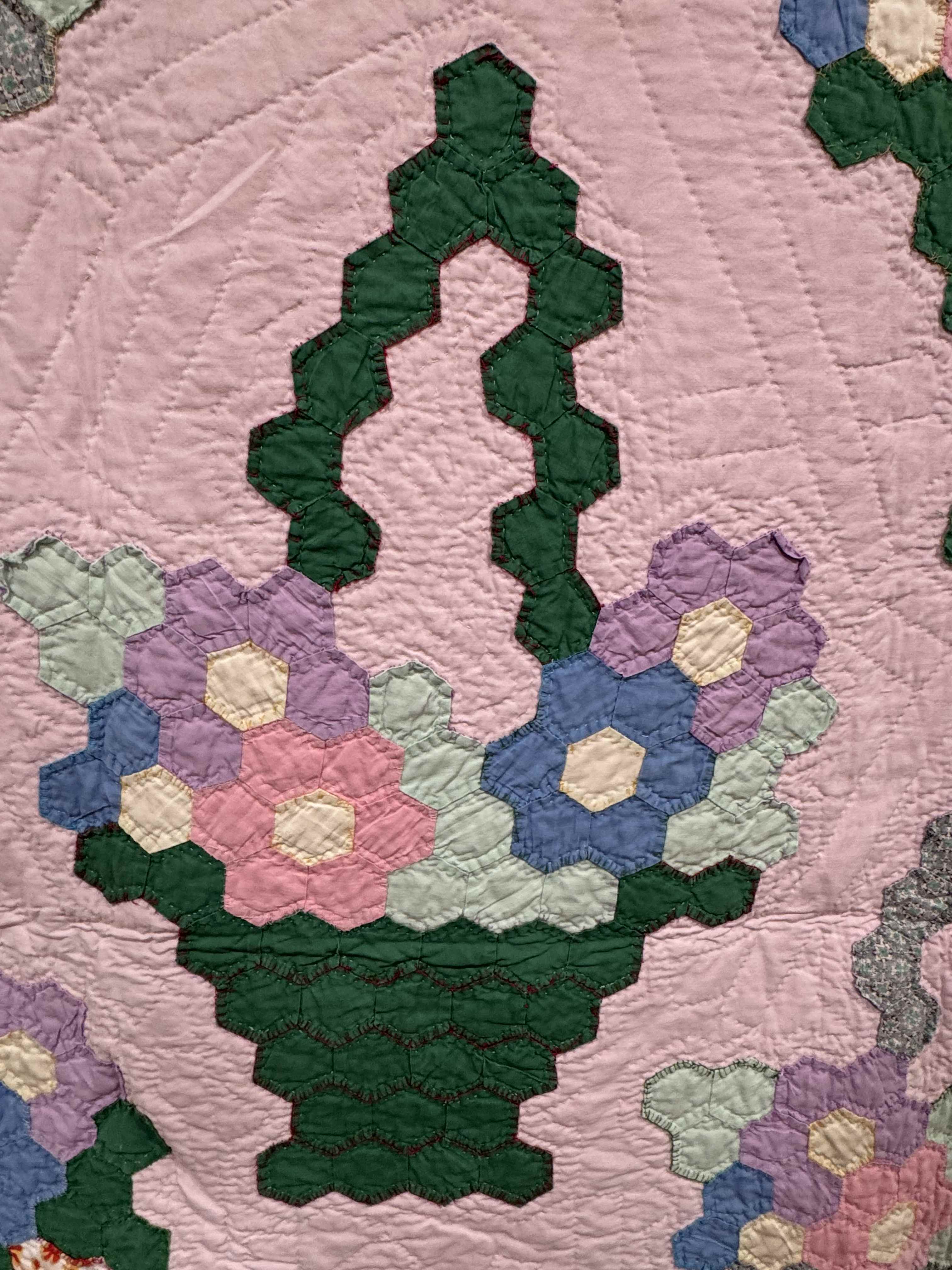 Vintage Hexagon Flower Basket Quilt