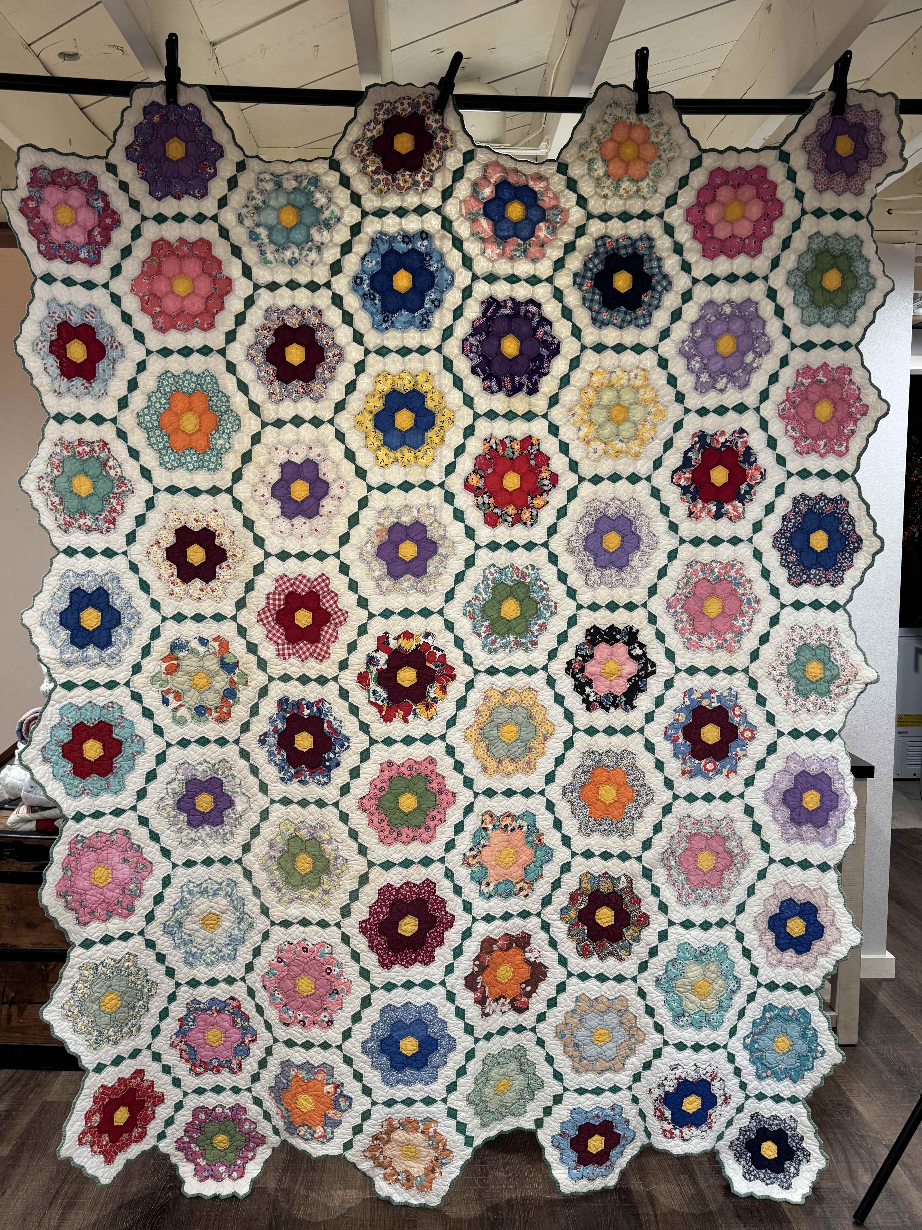 Vintage Grandmother's Flower Garden Quilt with Provenance