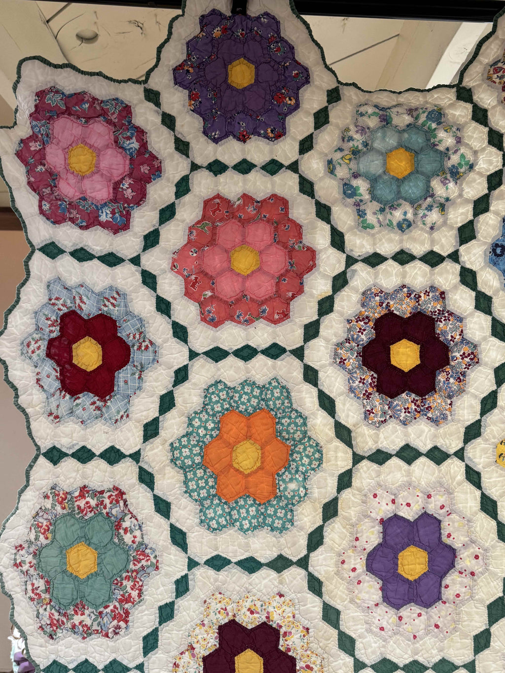 Vintage Grandmother's Flower Garden Quilt with Provenance