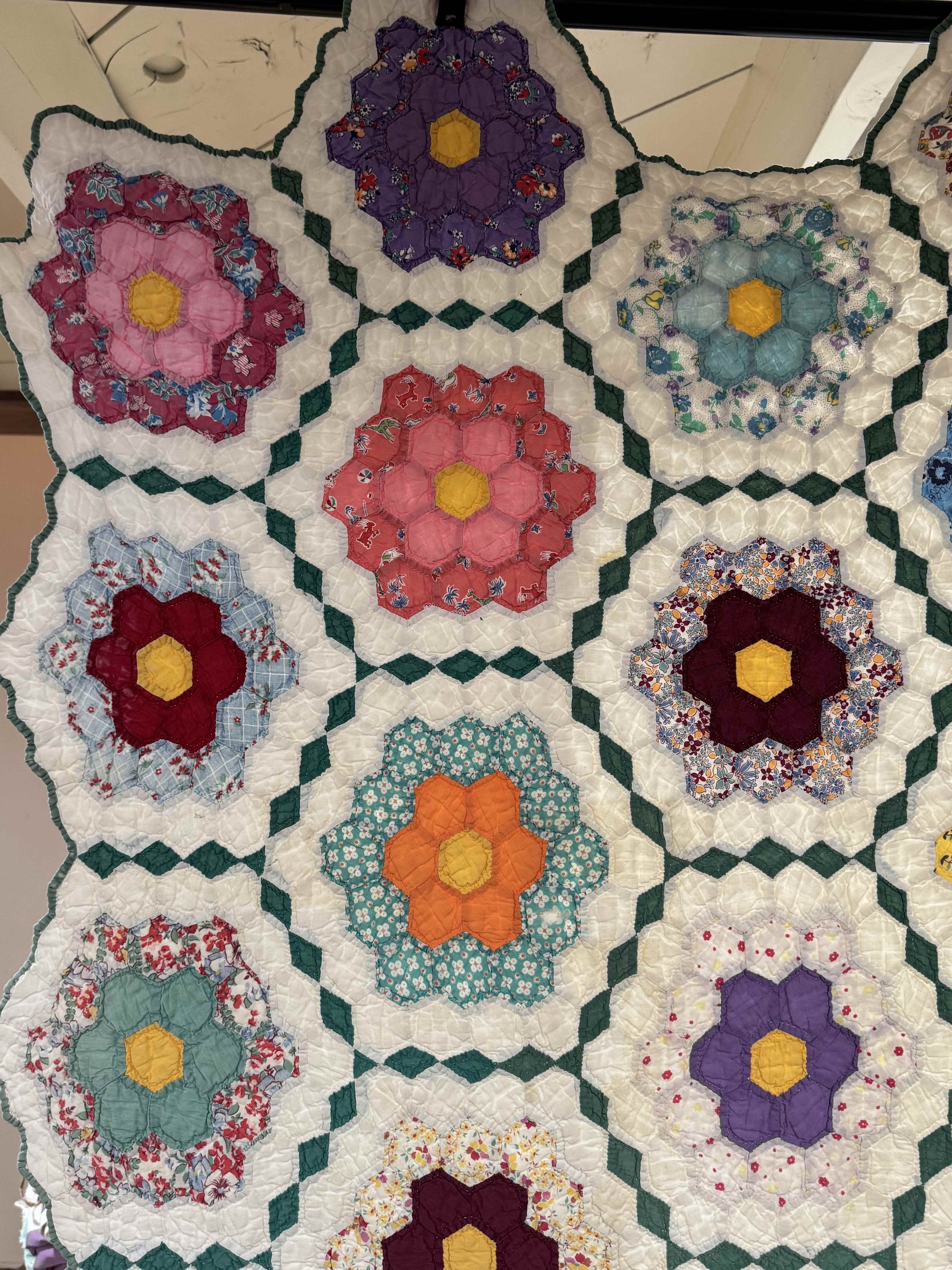 Vintage Grandmother's Flower Garden Quilt with Provenance