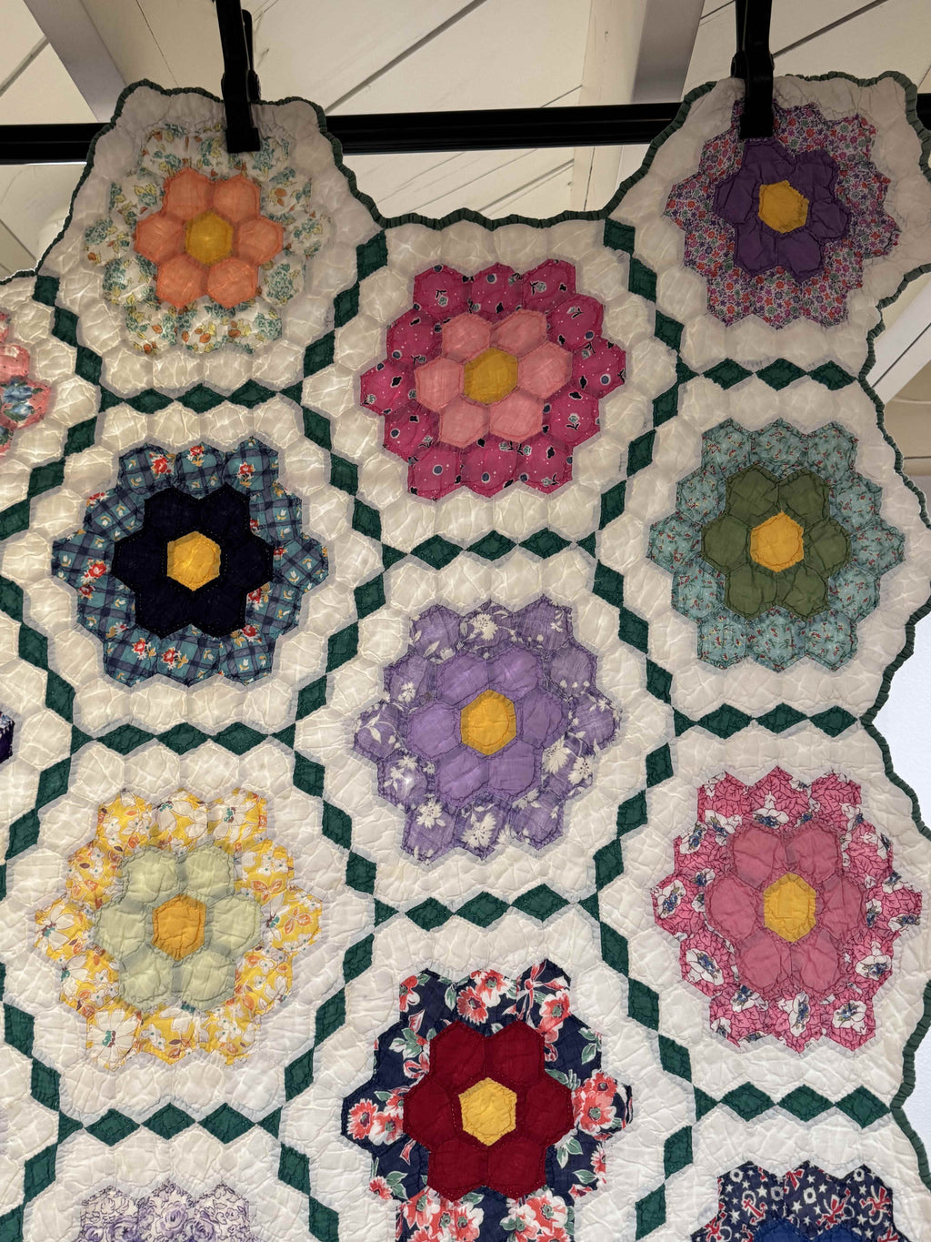 Vintage Grandmother's Flower Garden Quilt with Provenance