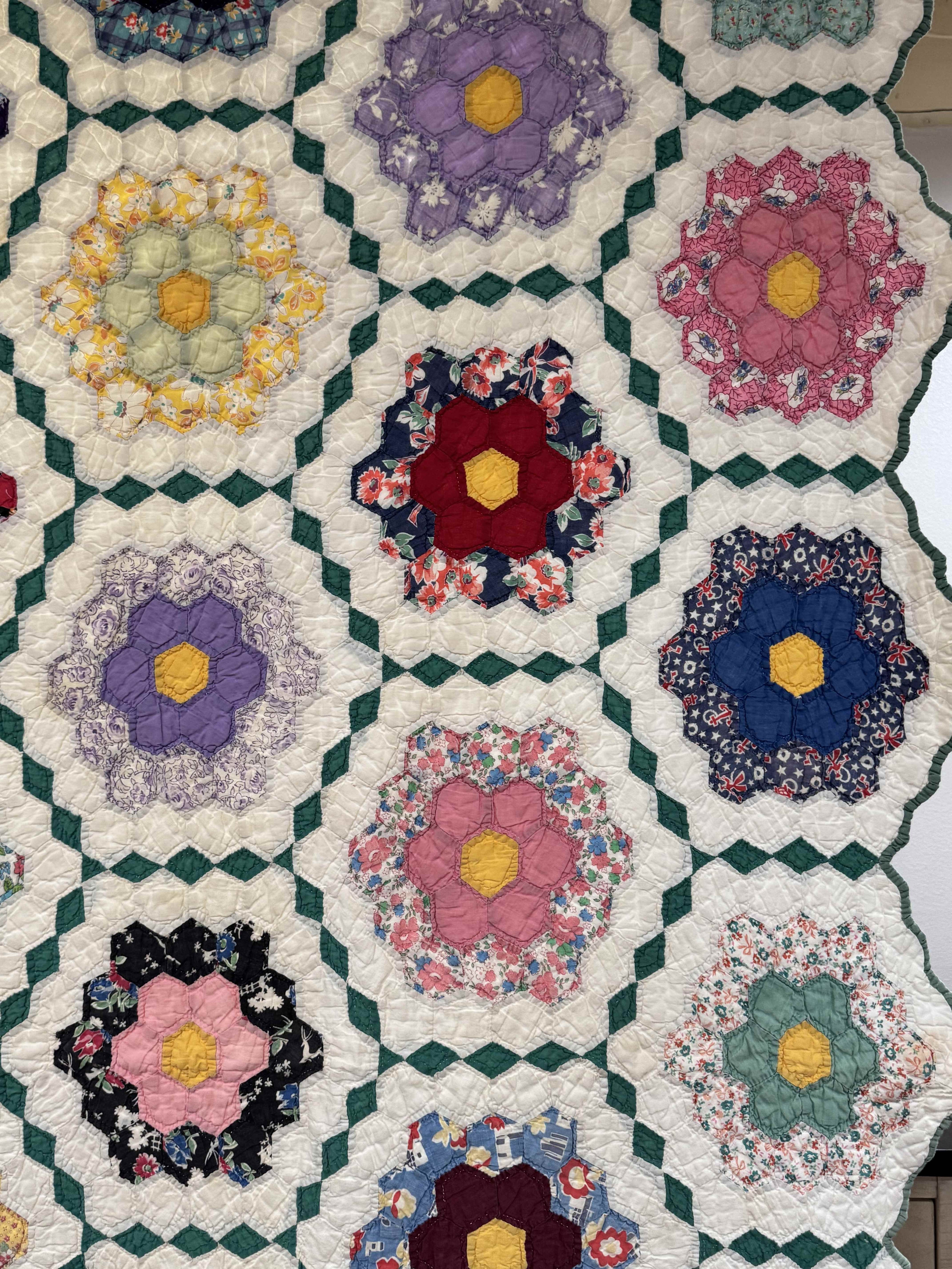 Vintage Grandmother's Flower Garden Quilt with Provenance