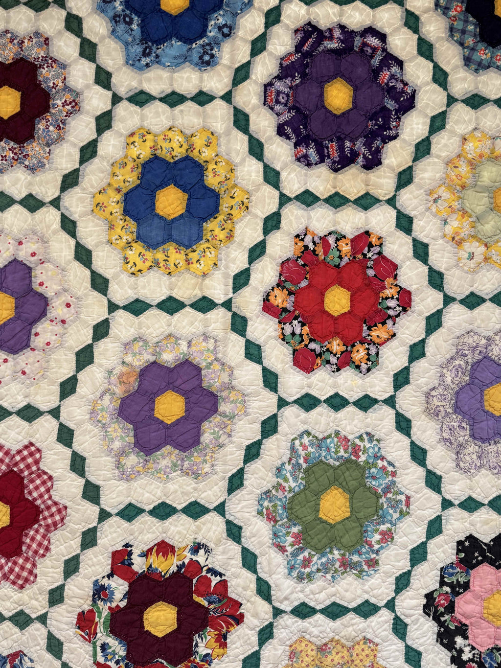 Vintage Grandmother's Flower Garden Quilt with Provenance