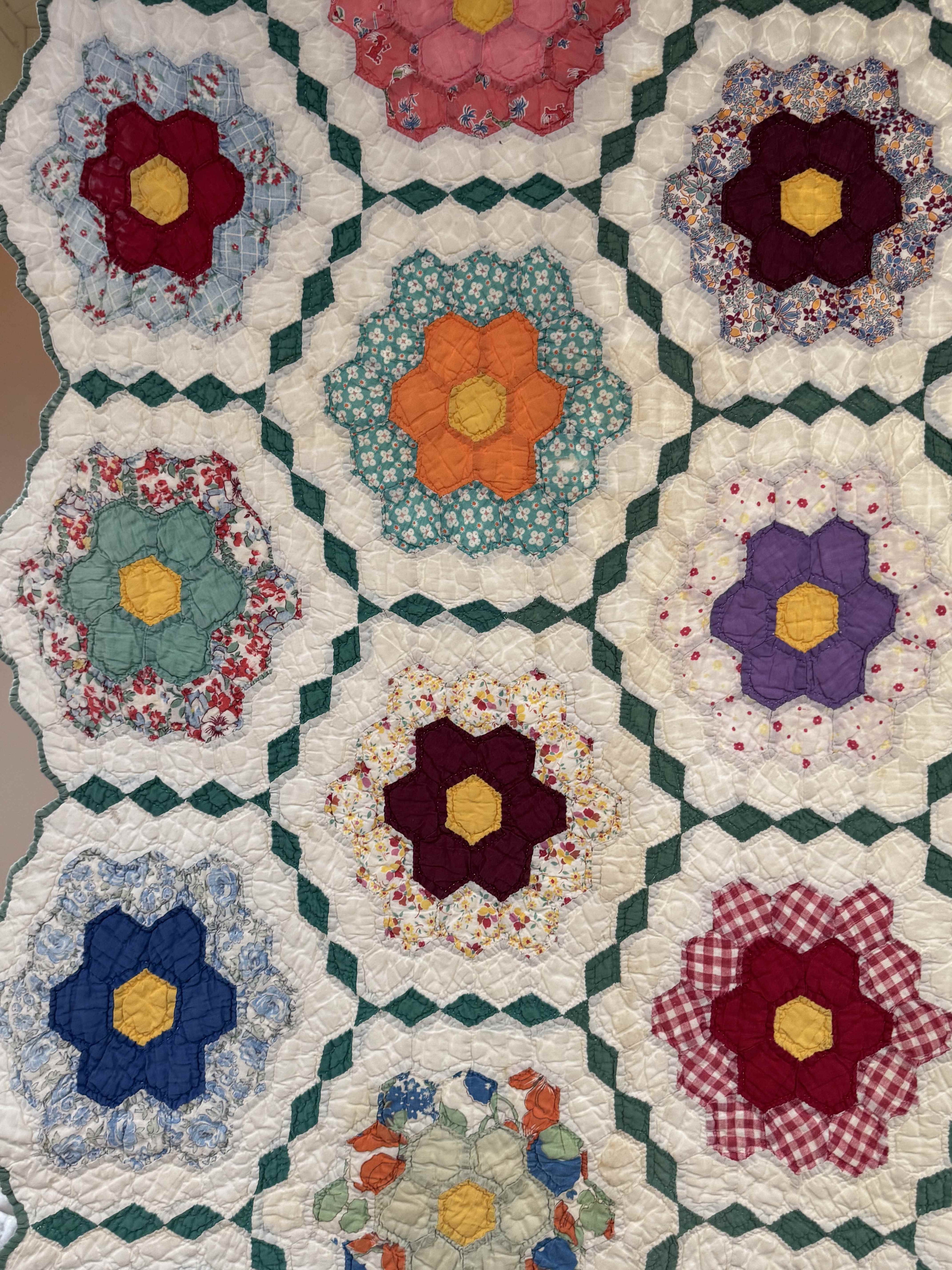 Vintage Grandmother's Flower Garden Quilt with Provenance