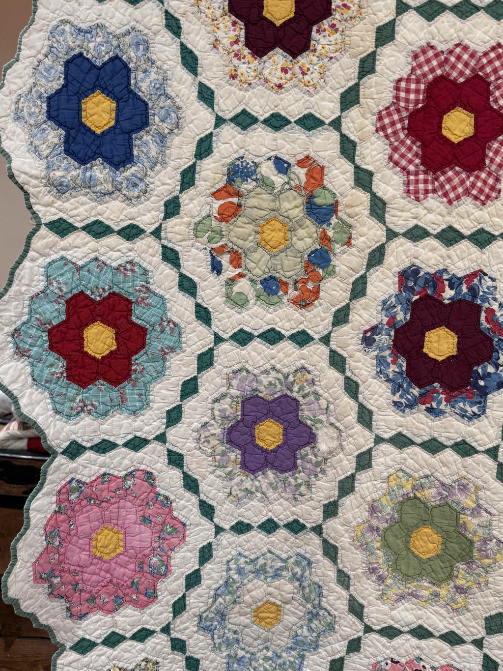 Vintage Grandmother's Flower Garden Quilt with Provenance