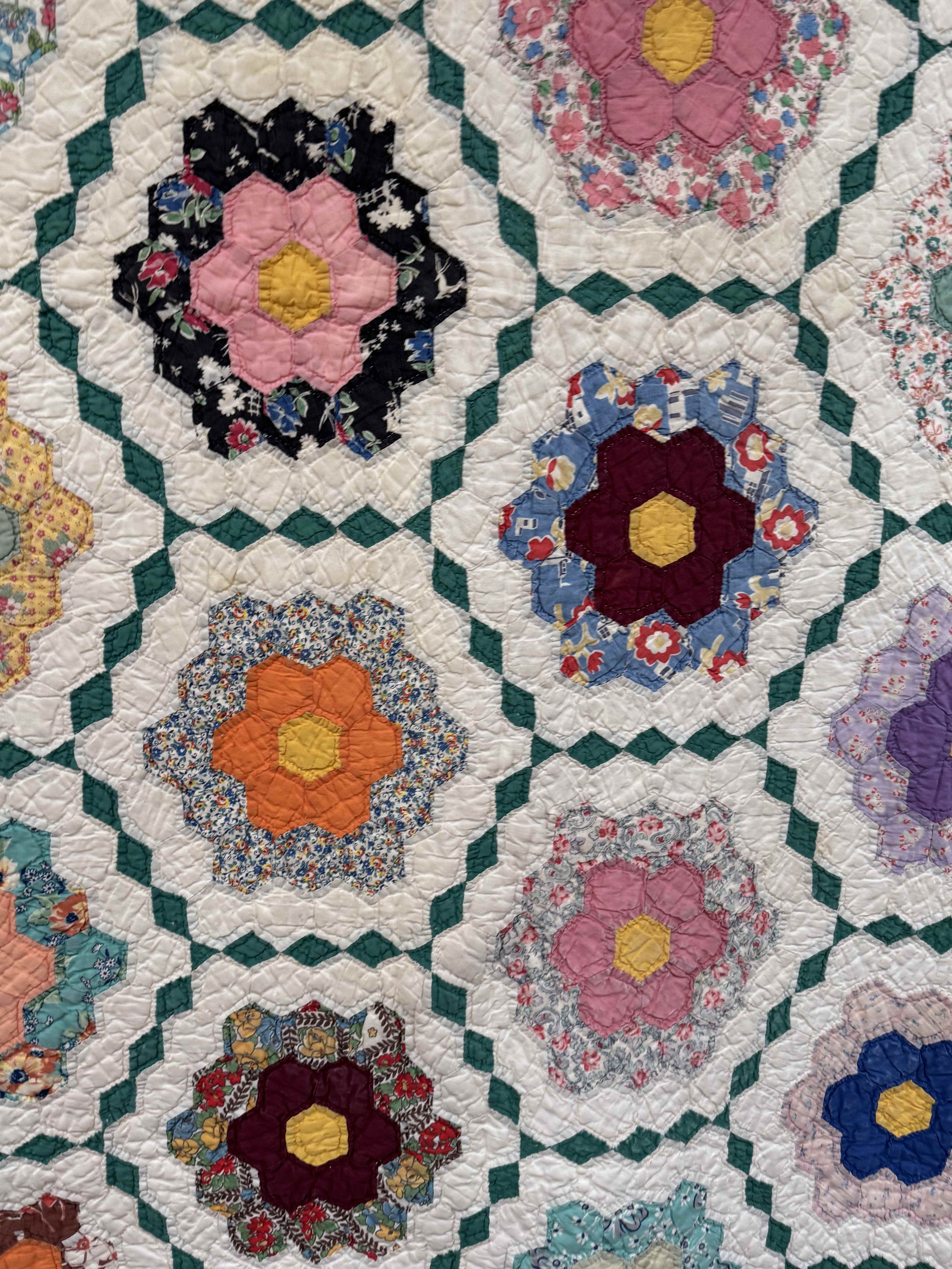 Vintage Grandmother's Flower Garden Quilt with Provenance