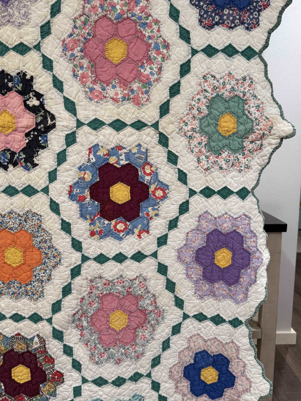 Vintage Grandmother's Flower Garden Quilt with Provenance