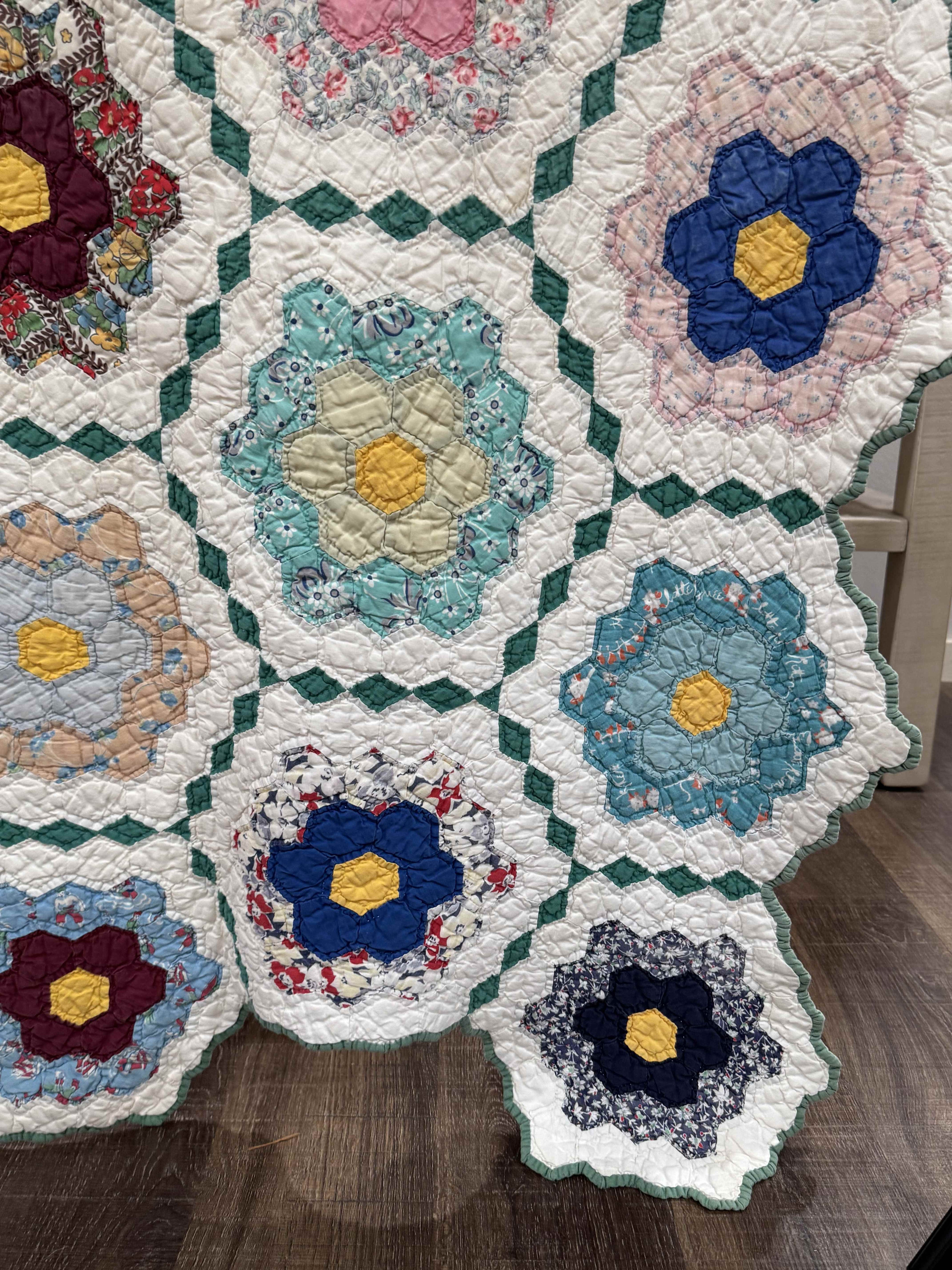 Vintage Grandmother's Flower Garden Quilt with Provenance