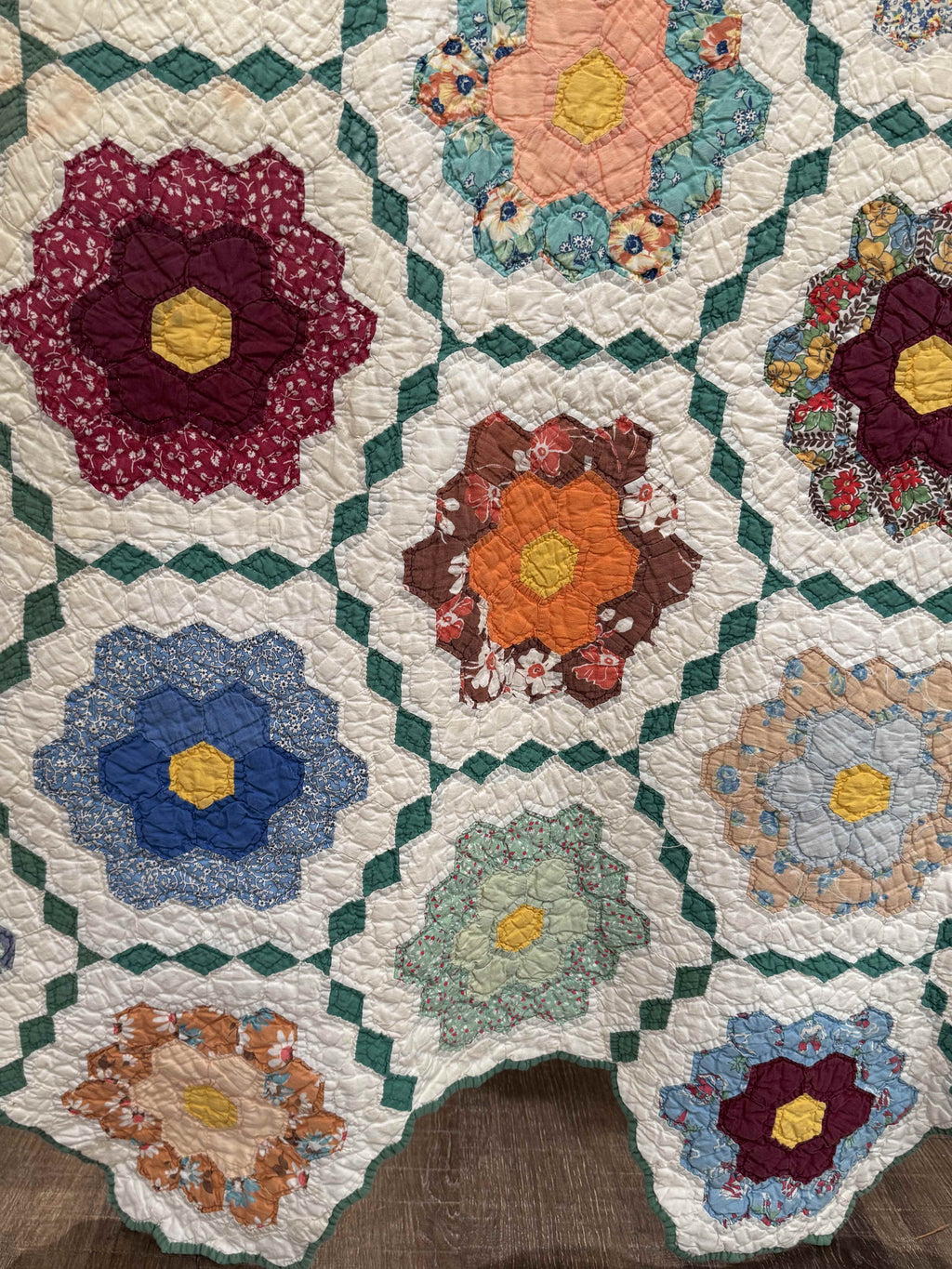Vintage Grandmother's Flower Garden Quilt with Provenance