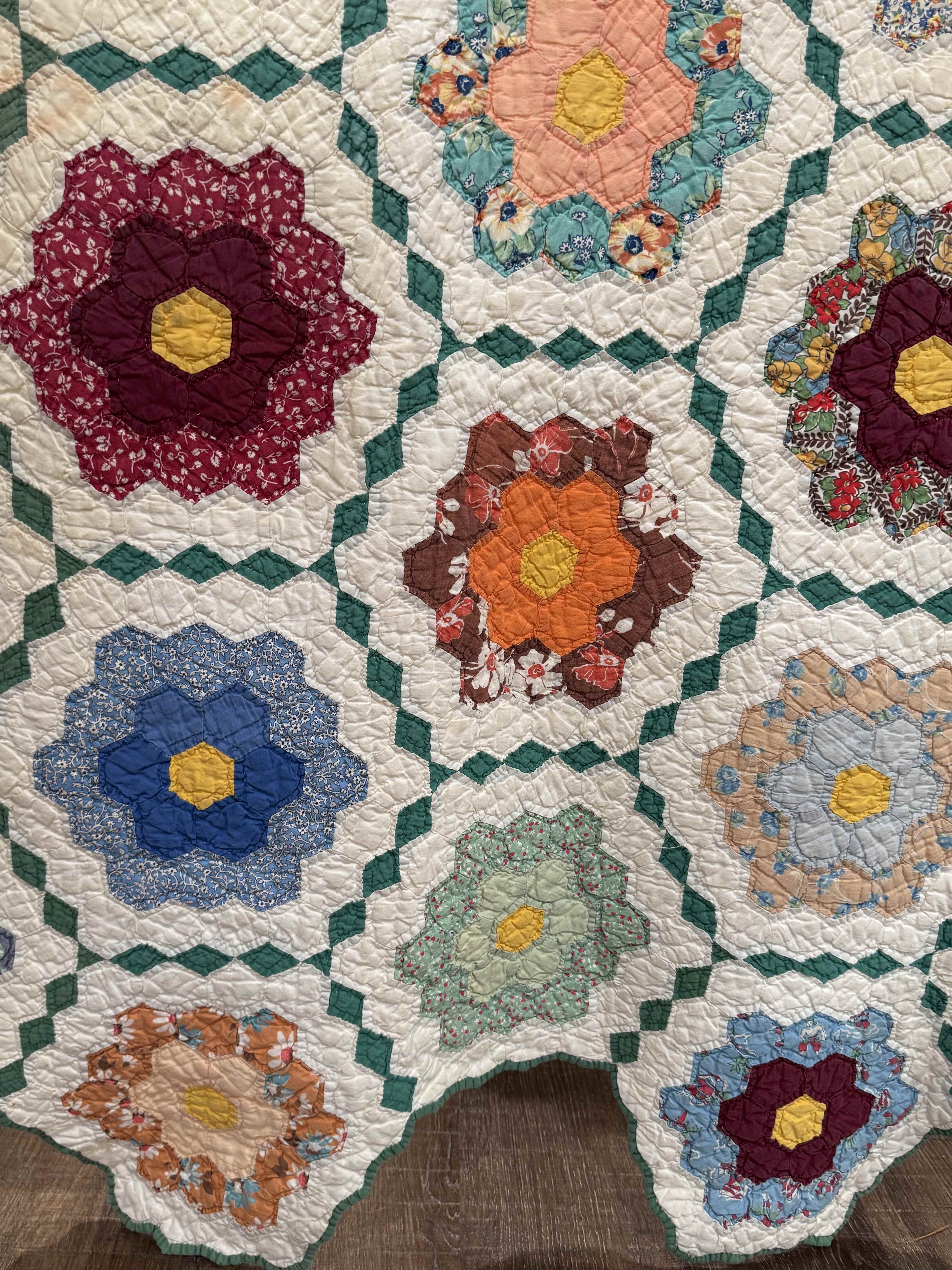 Vintage Grandmother's Flower Garden Quilt with Provenance