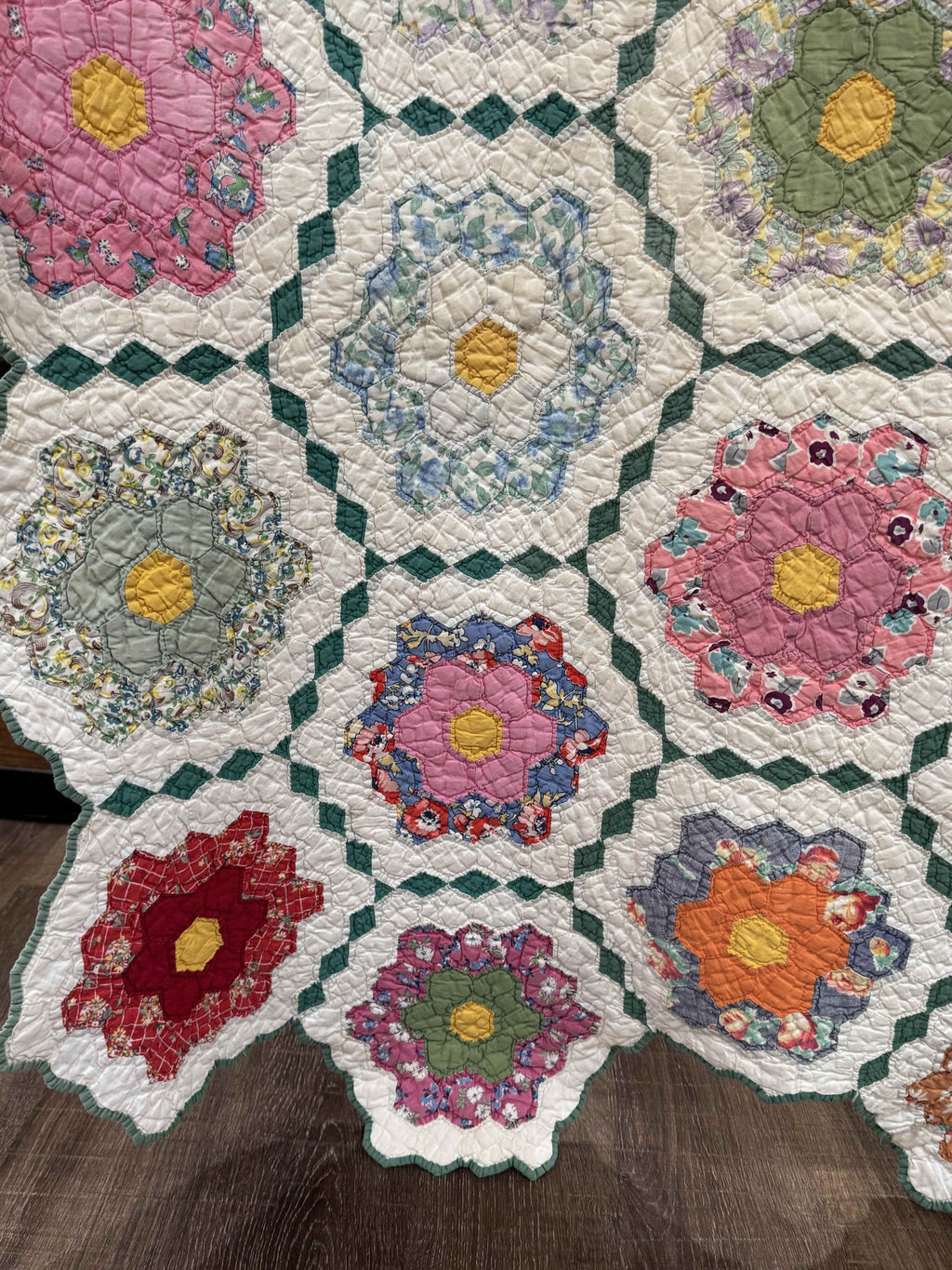 Vintage Grandmother's Flower Garden Quilt with Provenance