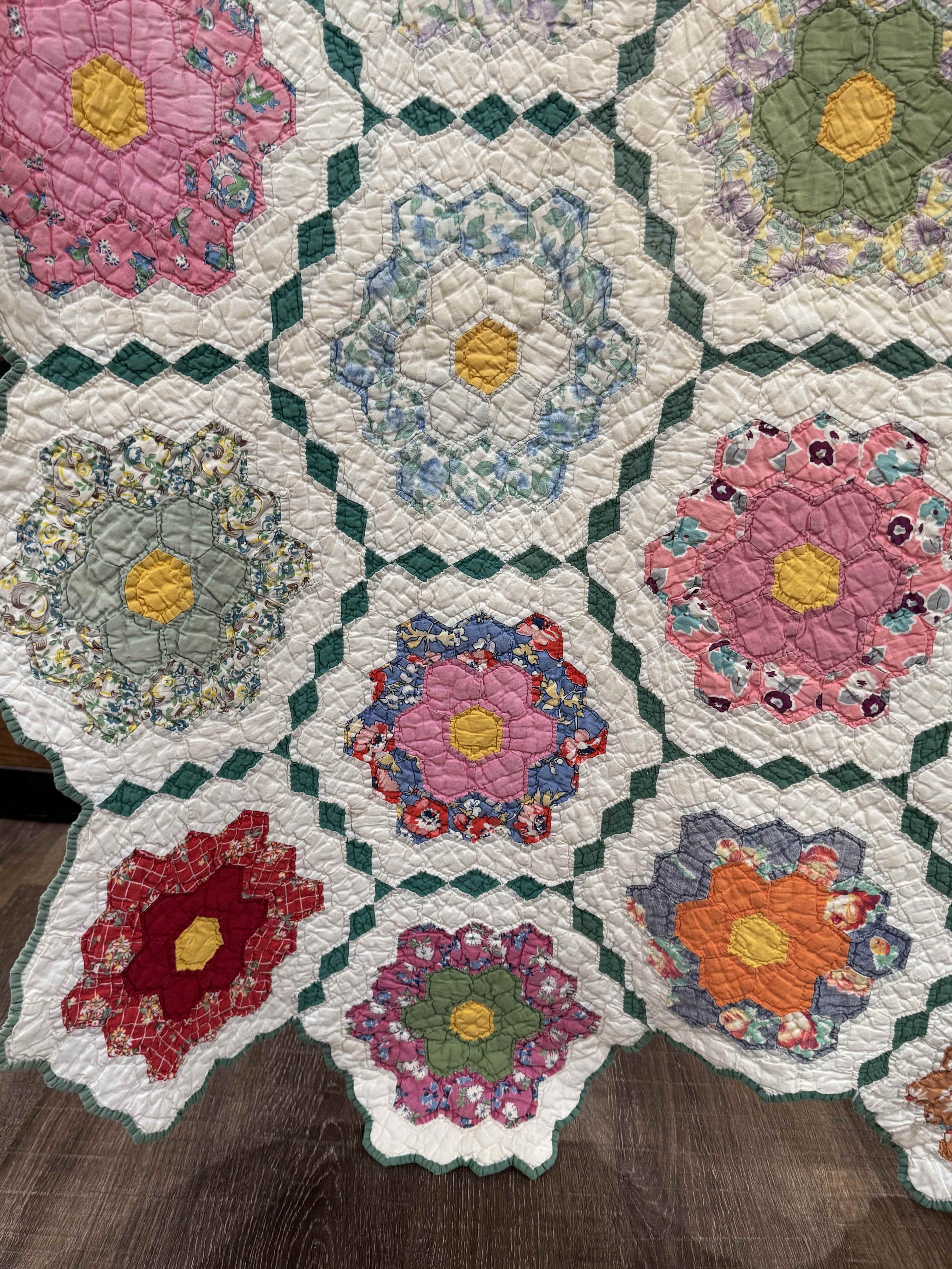 Vintage Grandmother's Flower Garden Quilt with Provenance