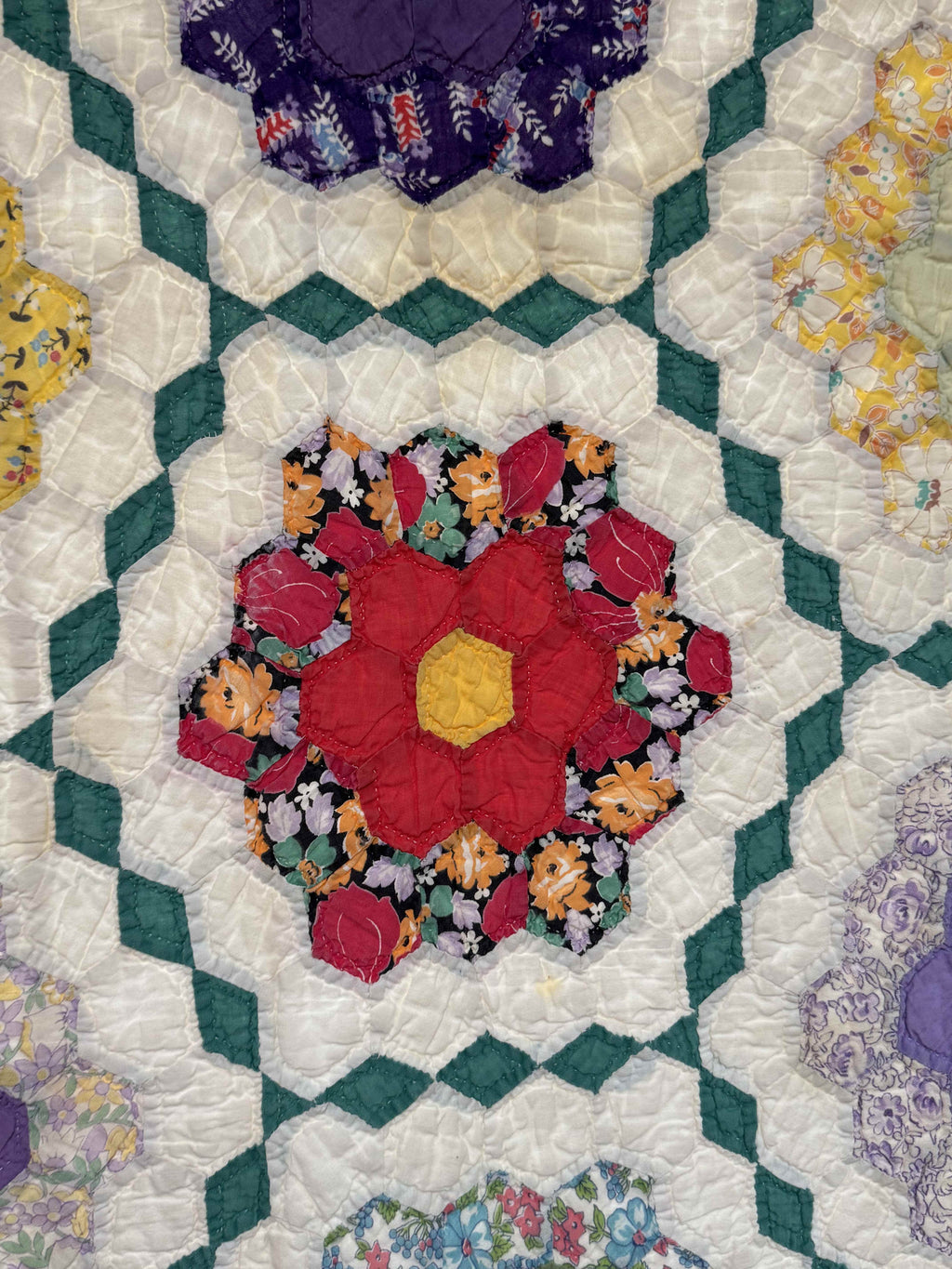 Vintage Grandmother's Flower Garden Quilt with Provenance