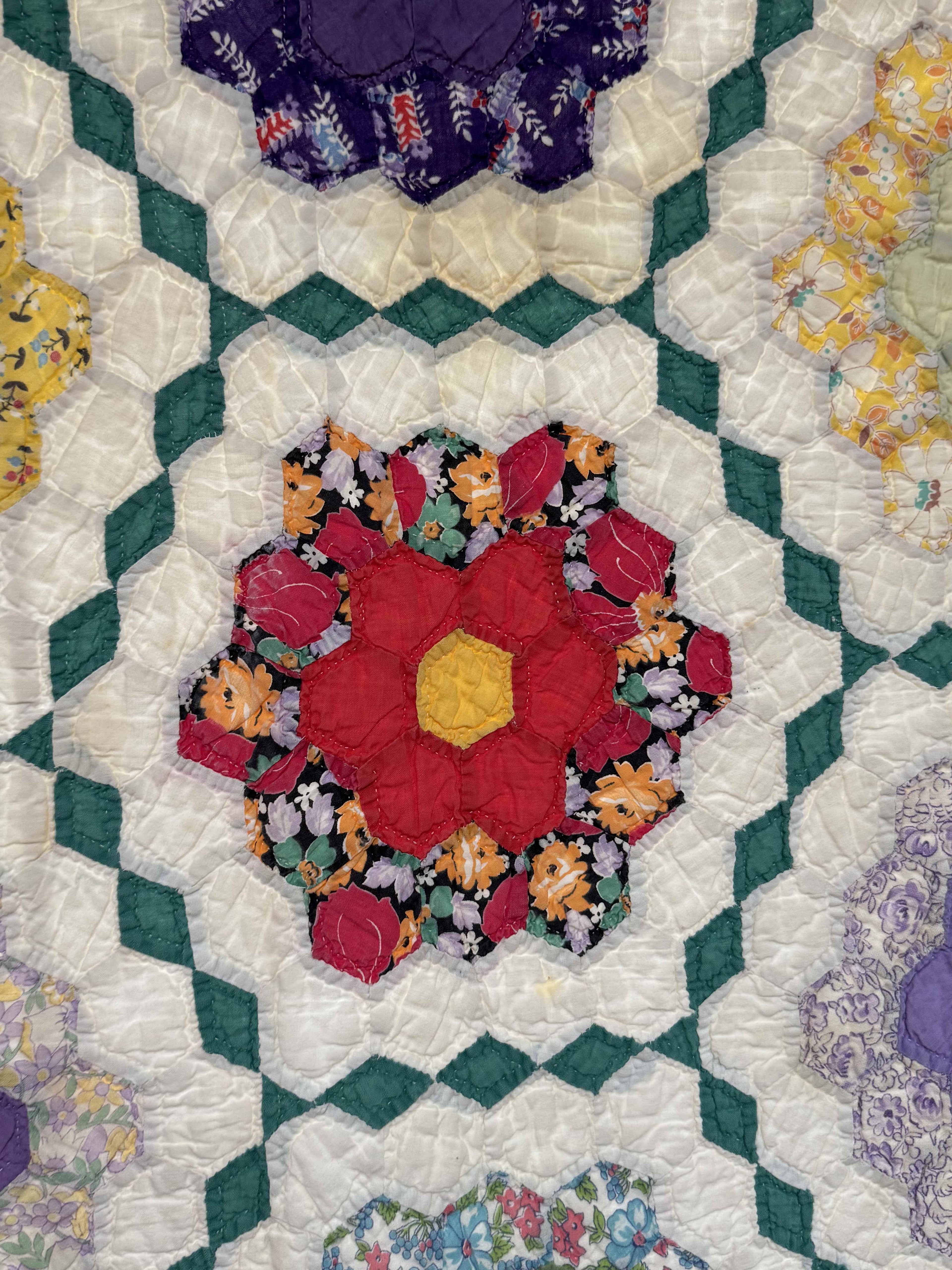 Vintage Grandmother's Flower Garden Quilt with Provenance