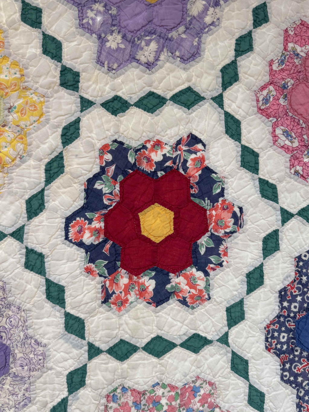 Vintage Grandmother's Flower Garden Quilt with Provenance