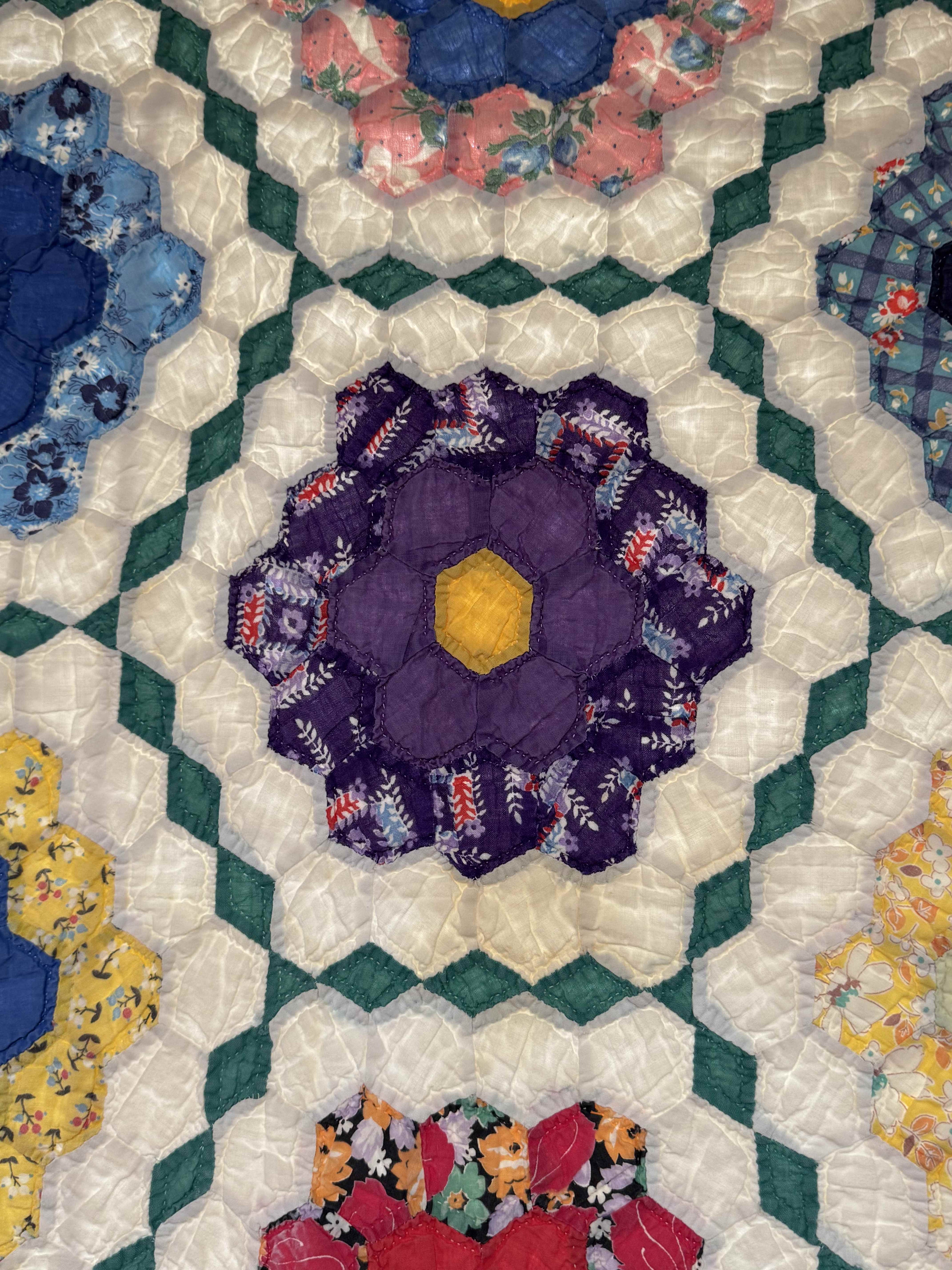 Vintage Grandmother's Flower Garden Quilt with Provenance