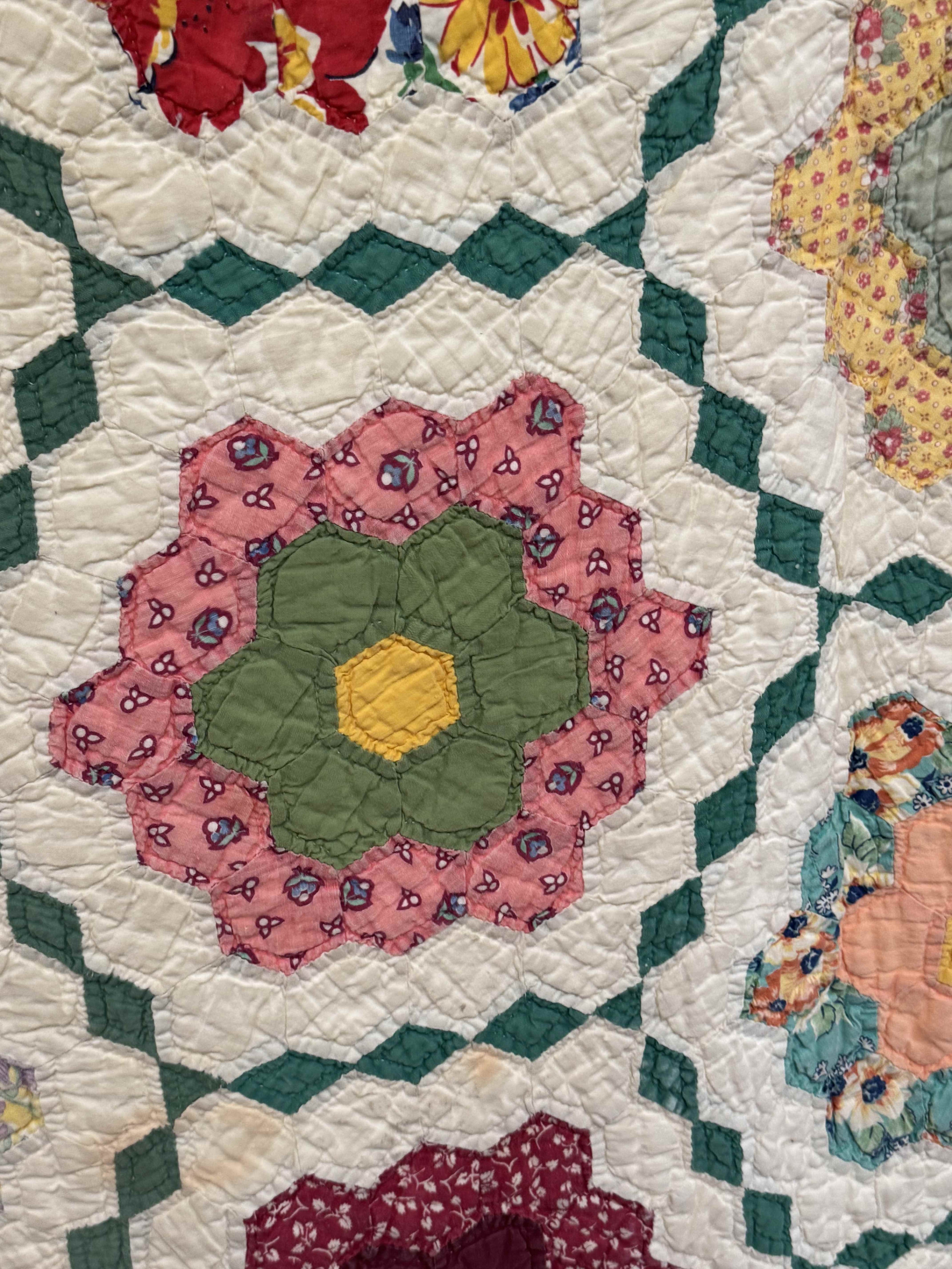 Vintage Grandmother's Flower Garden Quilt with Provenance