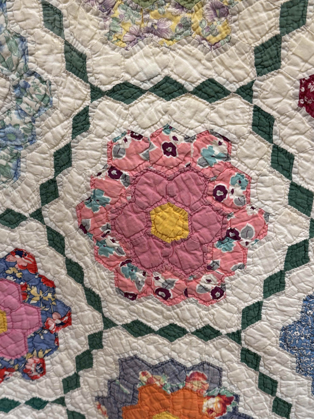 Vintage Grandmother's Flower Garden Quilt with Provenance