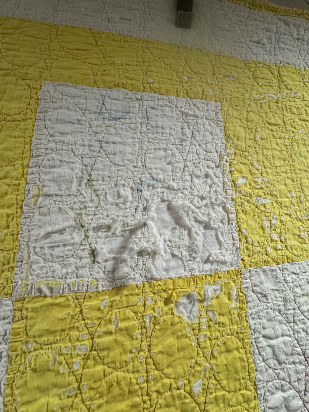 Vintage Quilt Yellow and White Checkerboard