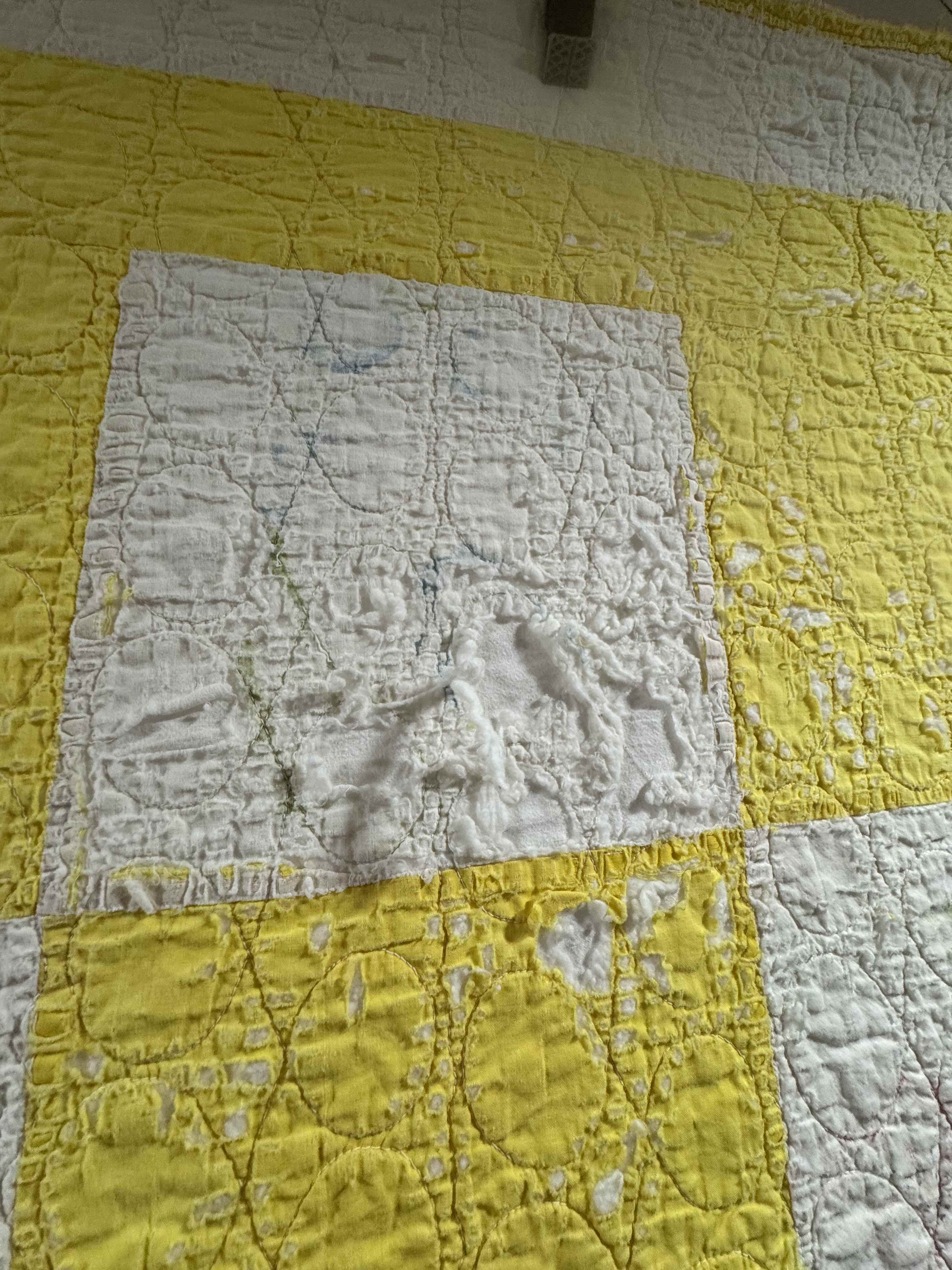 Vintage Quilt Yellow and White Checkerboard