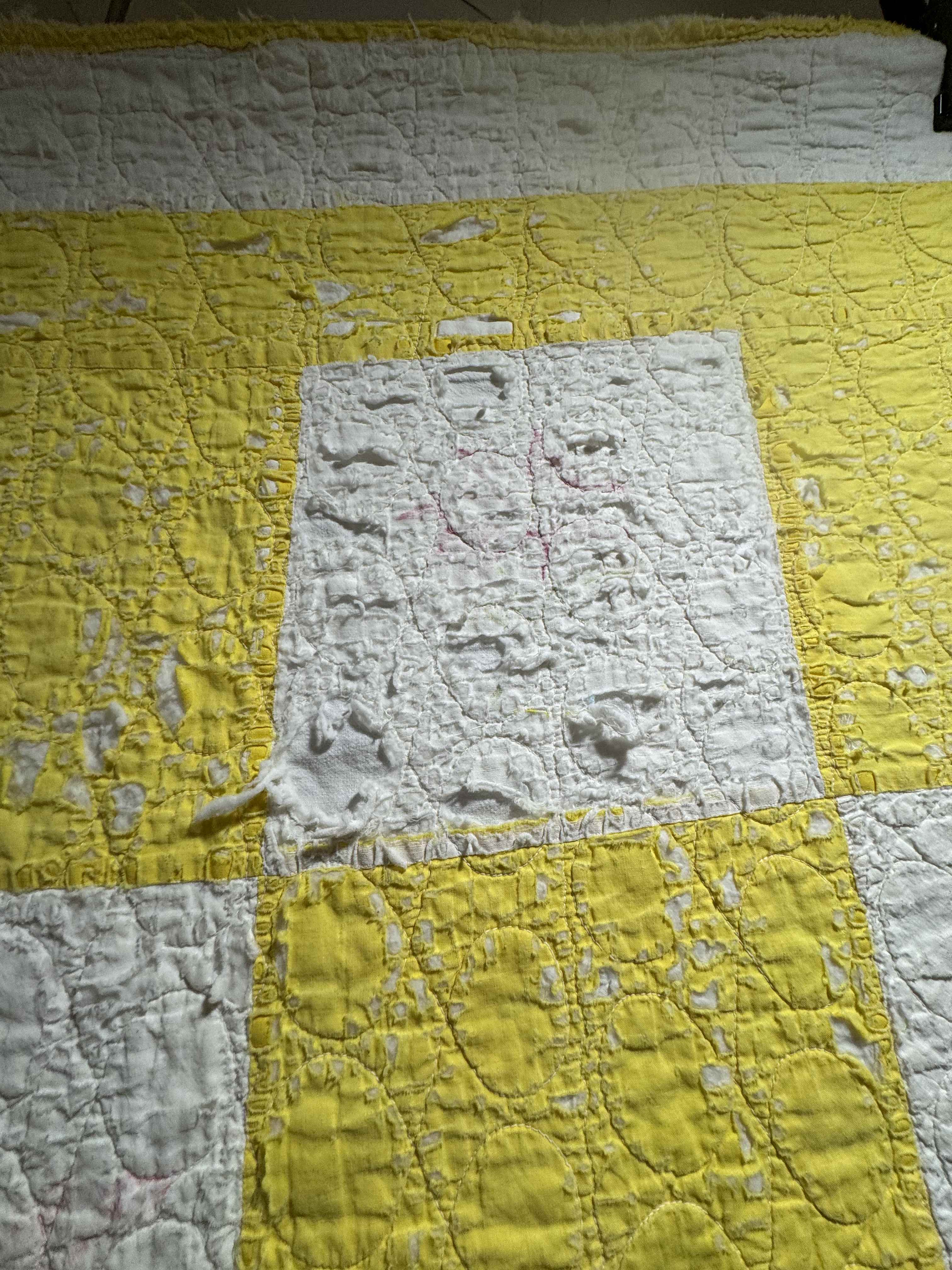 Vintage Quilt Yellow and White Checkerboard