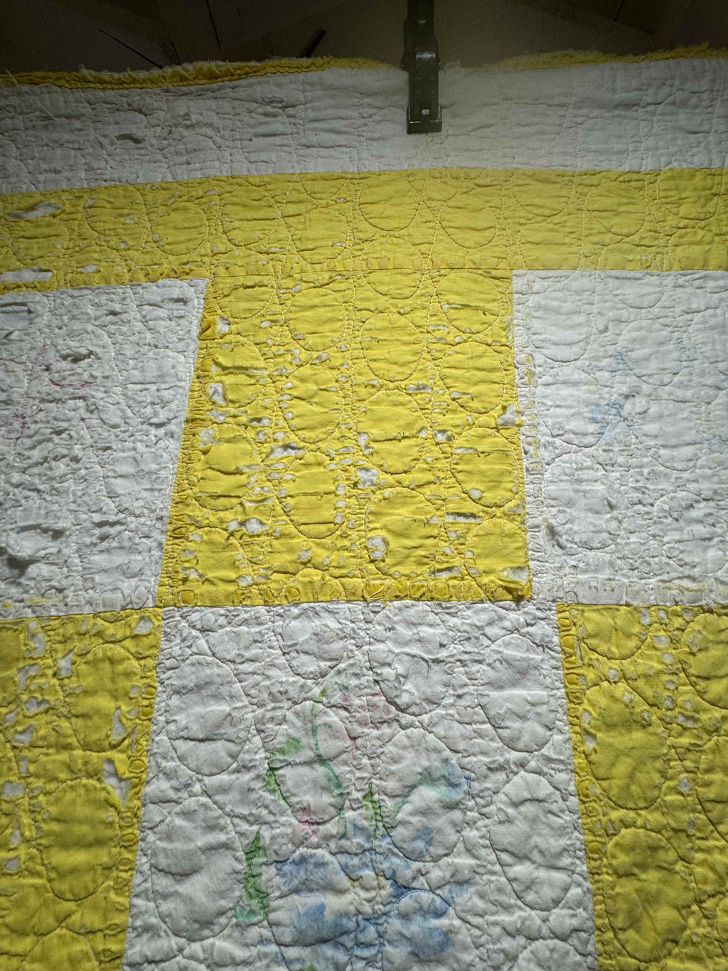 Vintage Quilt Yellow and White Checkerboard