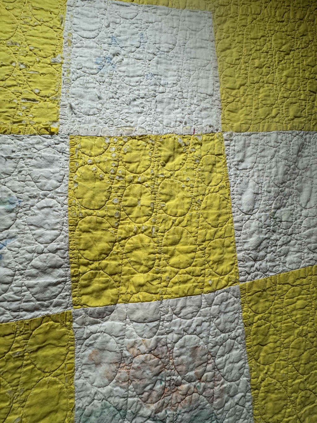 Vintage Quilt Yellow and White Checkerboard