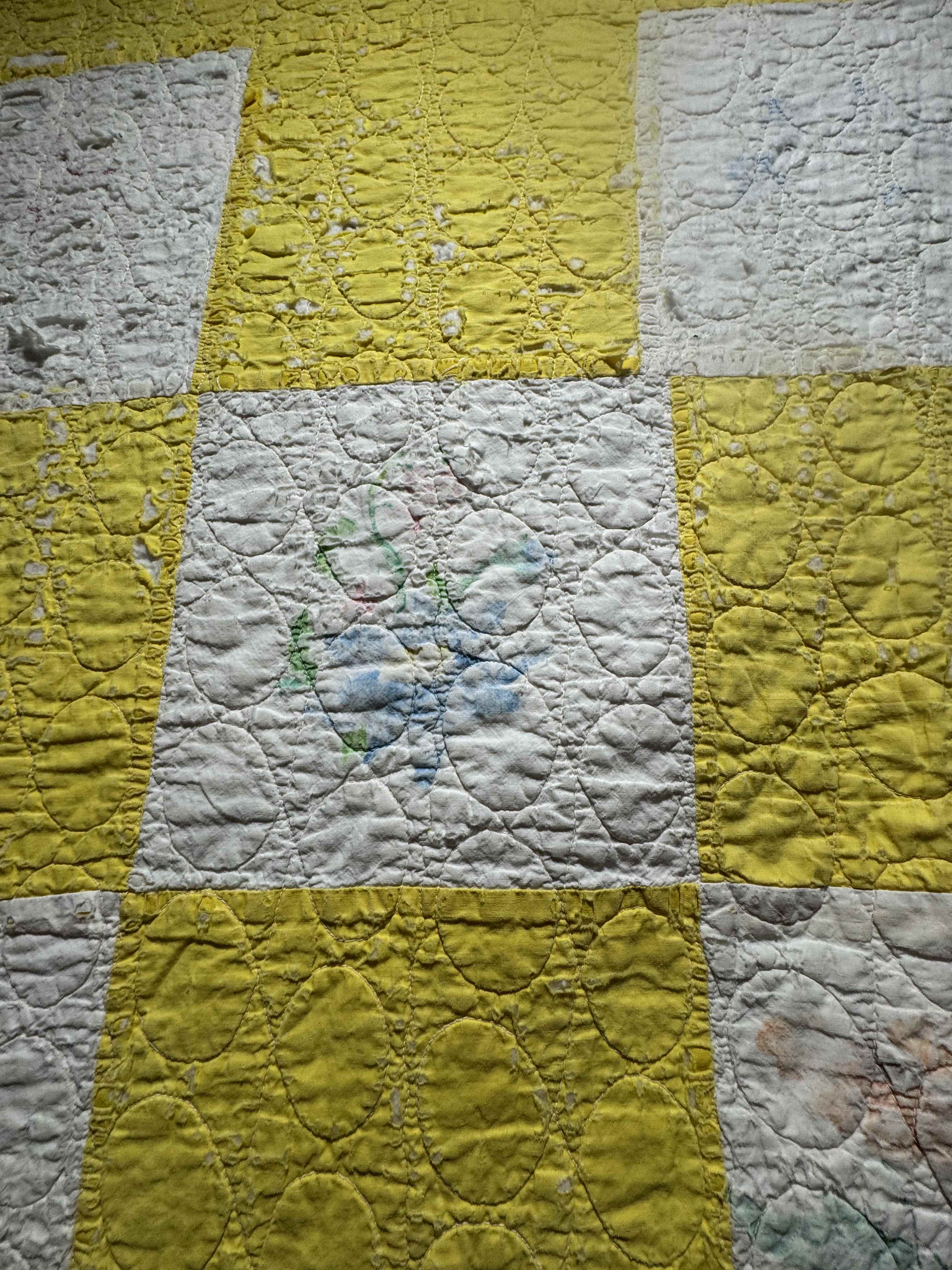 Vintage Quilt Yellow and White Checkerboard