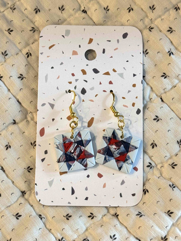 Patriotic Quilt Block Dangle Earrings by Sydni Carlson Art