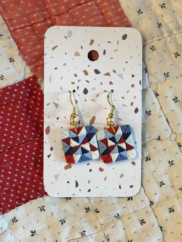 Patriotic Quilt Block Dangle Earrings by Sydni Carlson Art