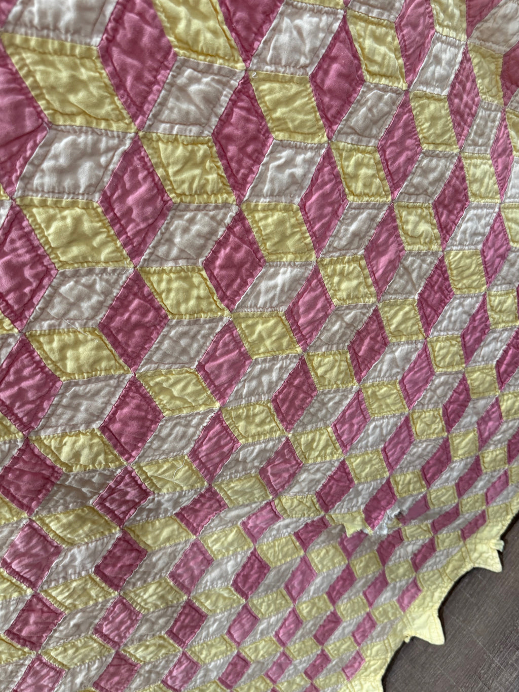 Pink Lemonade Tumbling Blocks Cutter Quilt **SOLD**