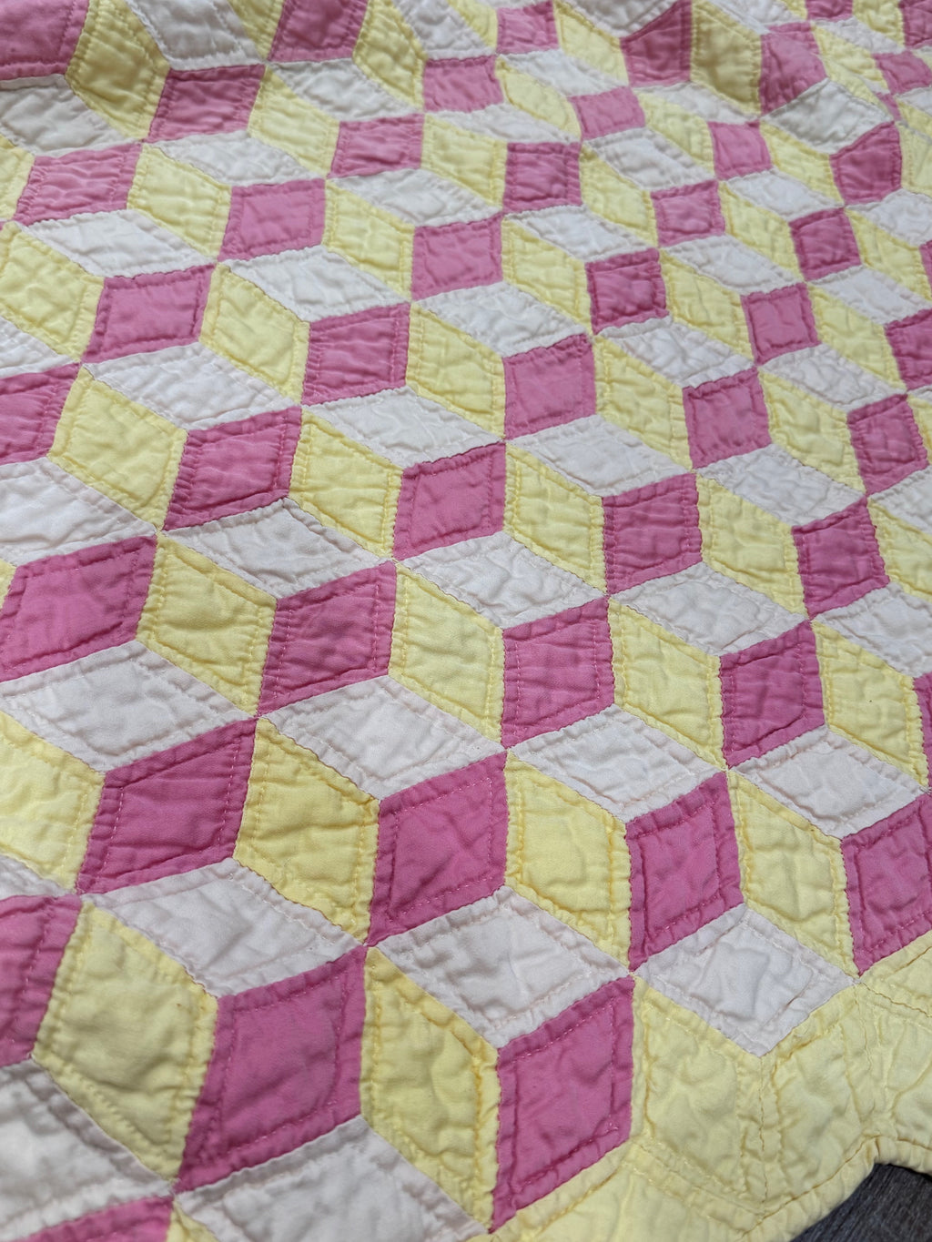 Pink Lemonade Tumbling Blocks Cutter Quilt **SOLD**